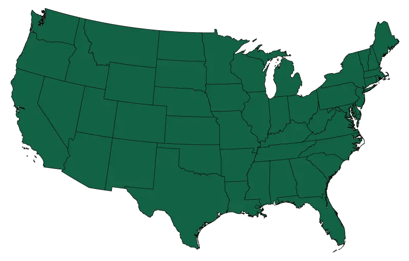Green Outline Map of the United States
