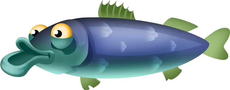 Cartoon Blue Fish with Funny Expression