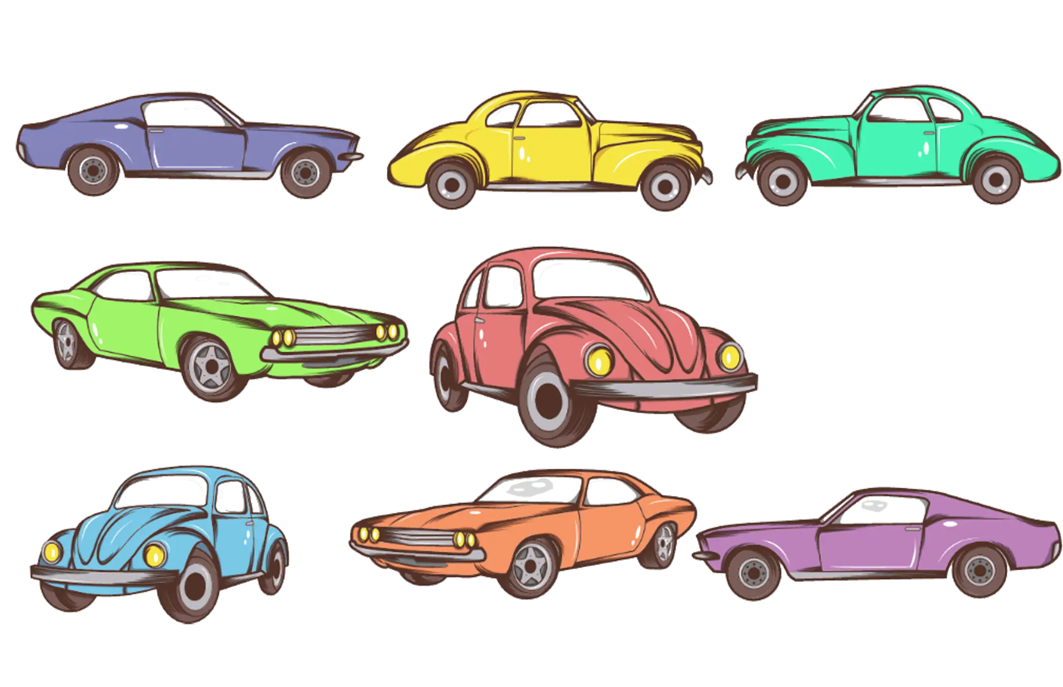 Colorful Set of Classic Vintage Cars