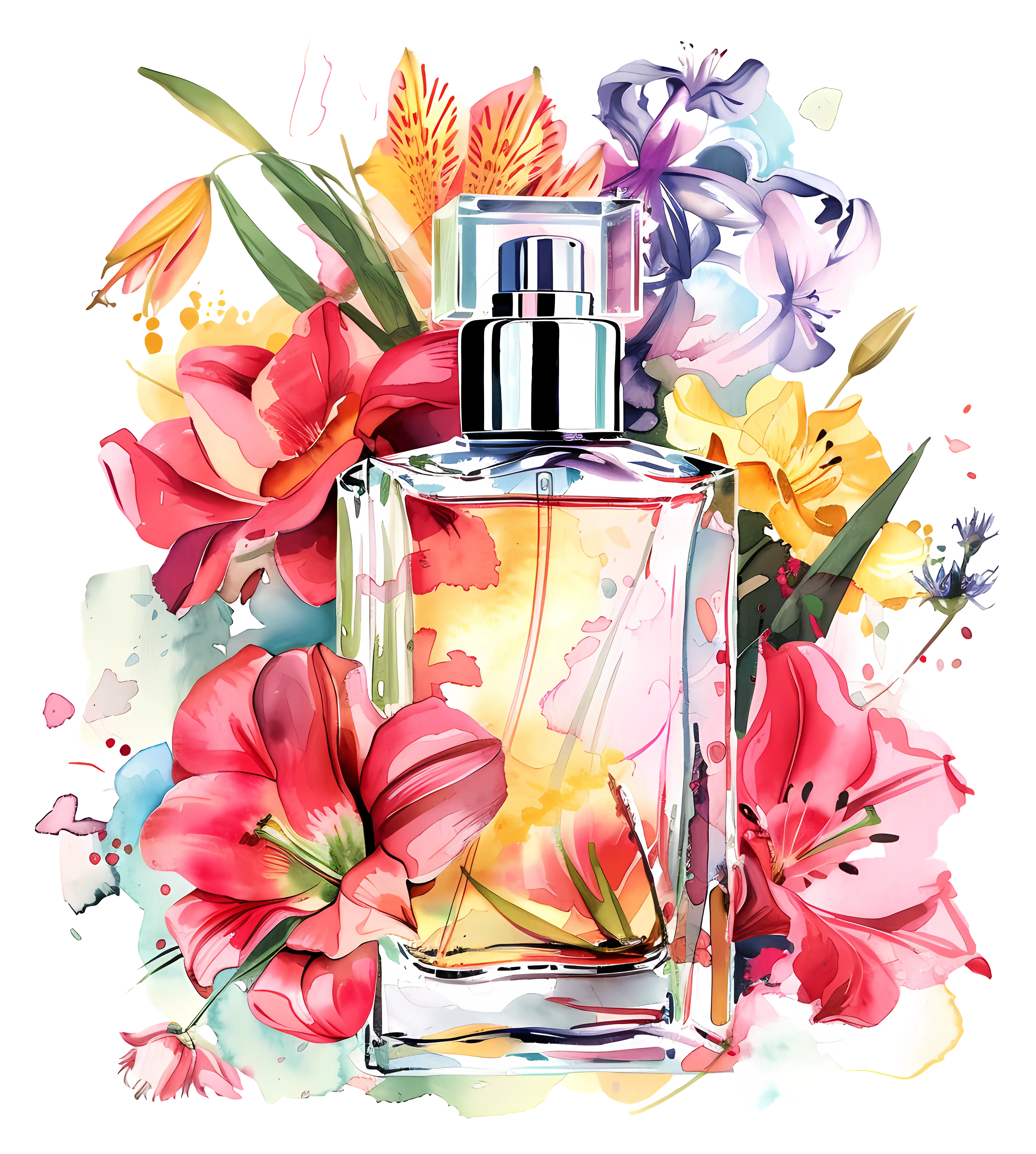 Elegant Floral Perfume Bottle with Flowers