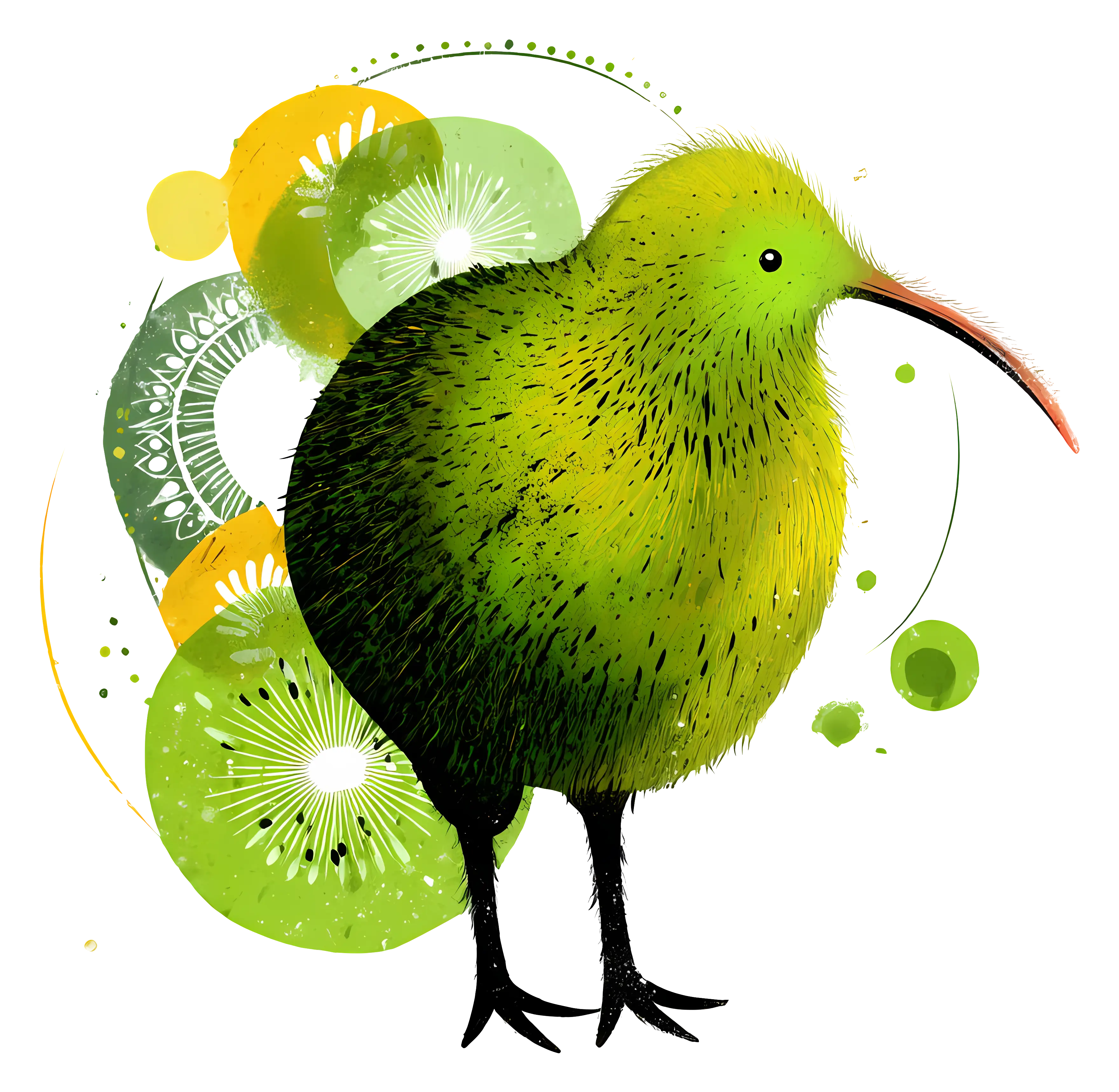 Green Kiwi Bird with Fruit Background