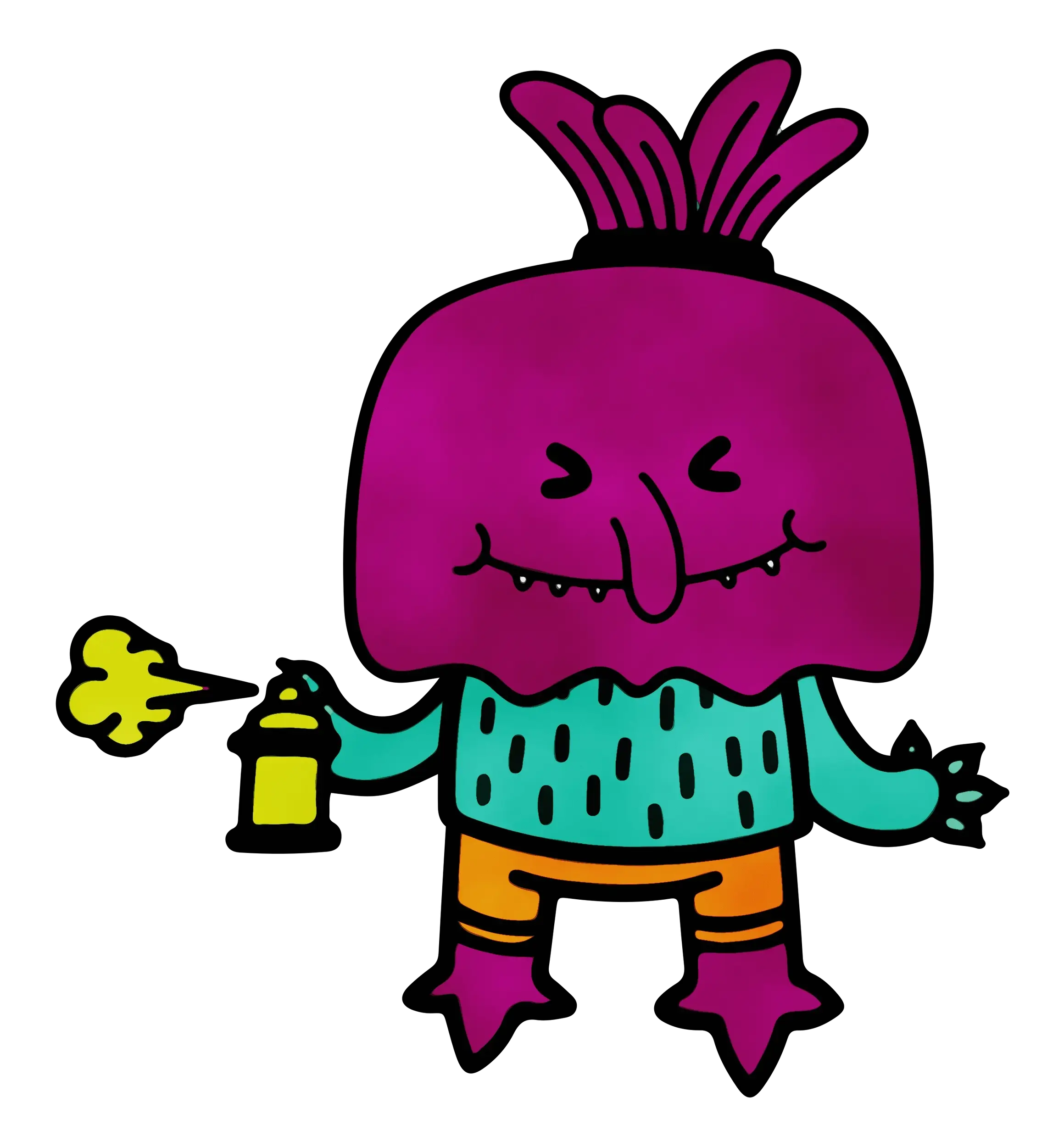 Purple Quirky Cartoon Character with Spray Can