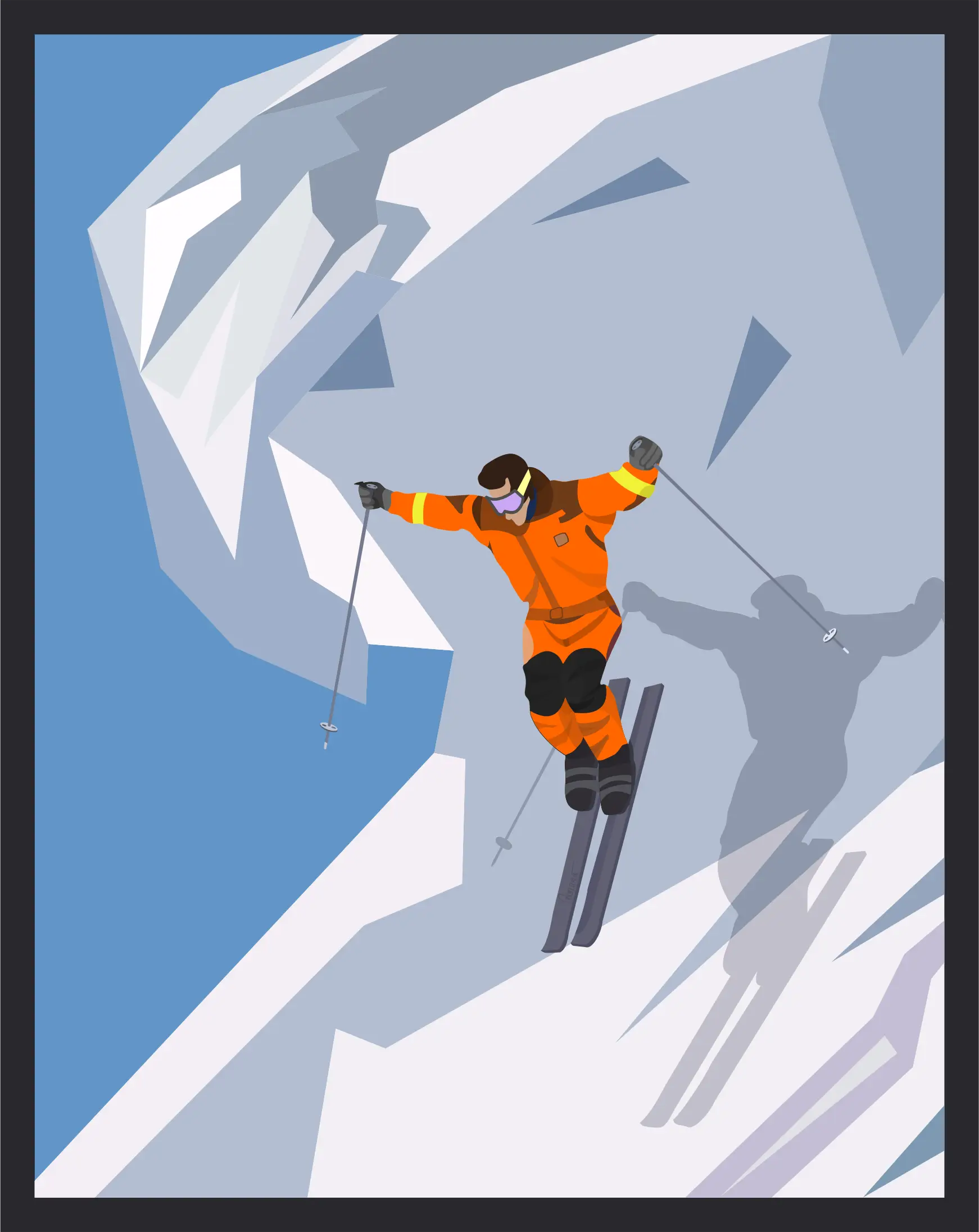 Extreme Skiing on Snowy Mountain