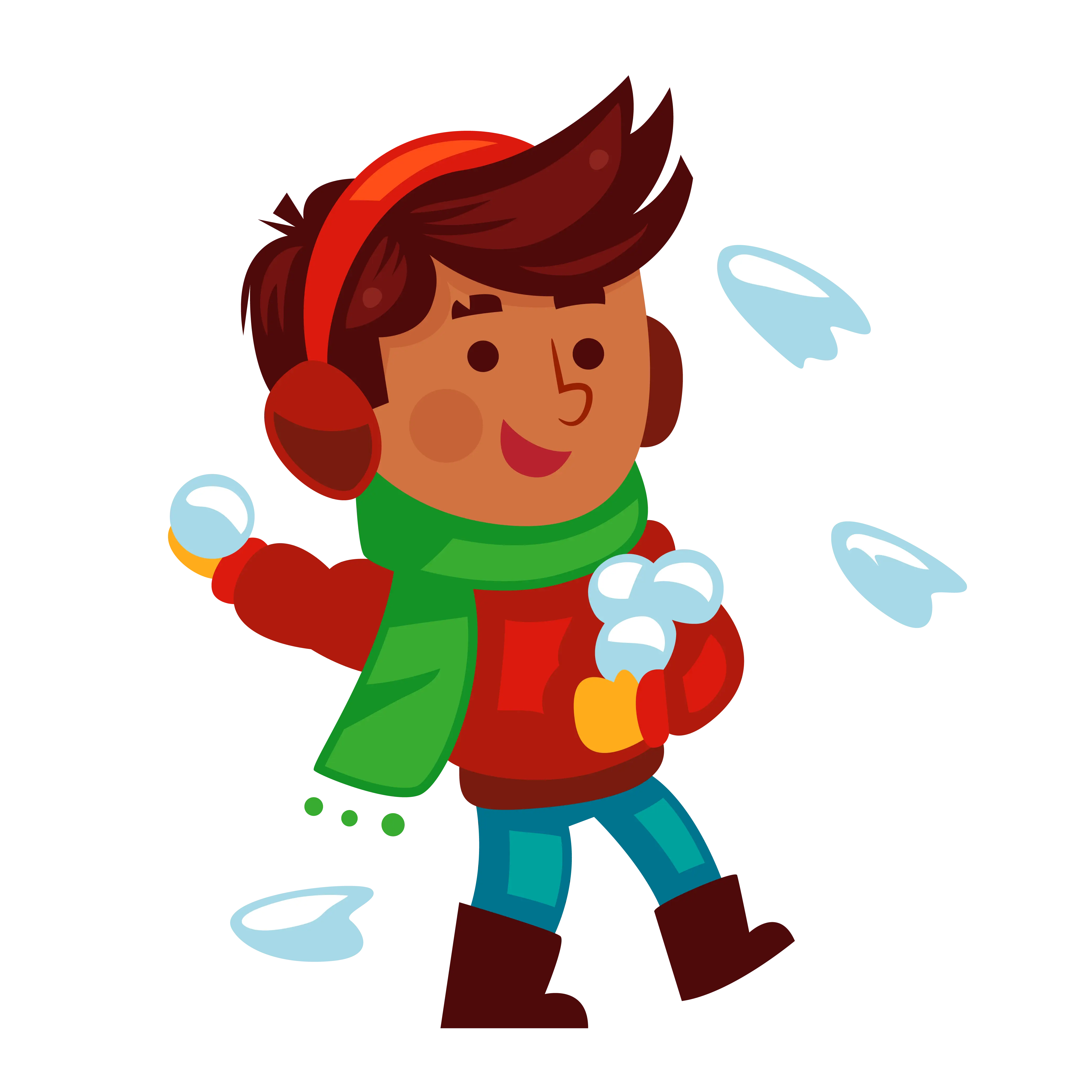 Boy Playing with Snow Cartoon
