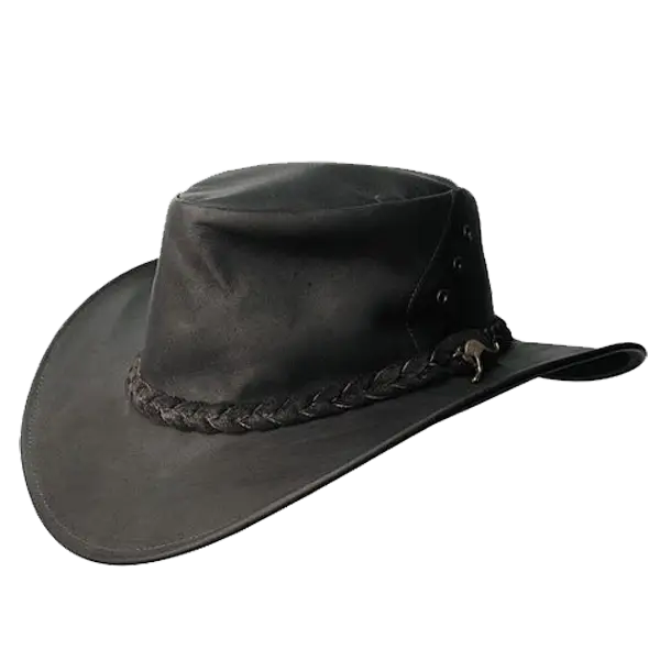 Classic Black Leather Cowboy Hat with Braided Details