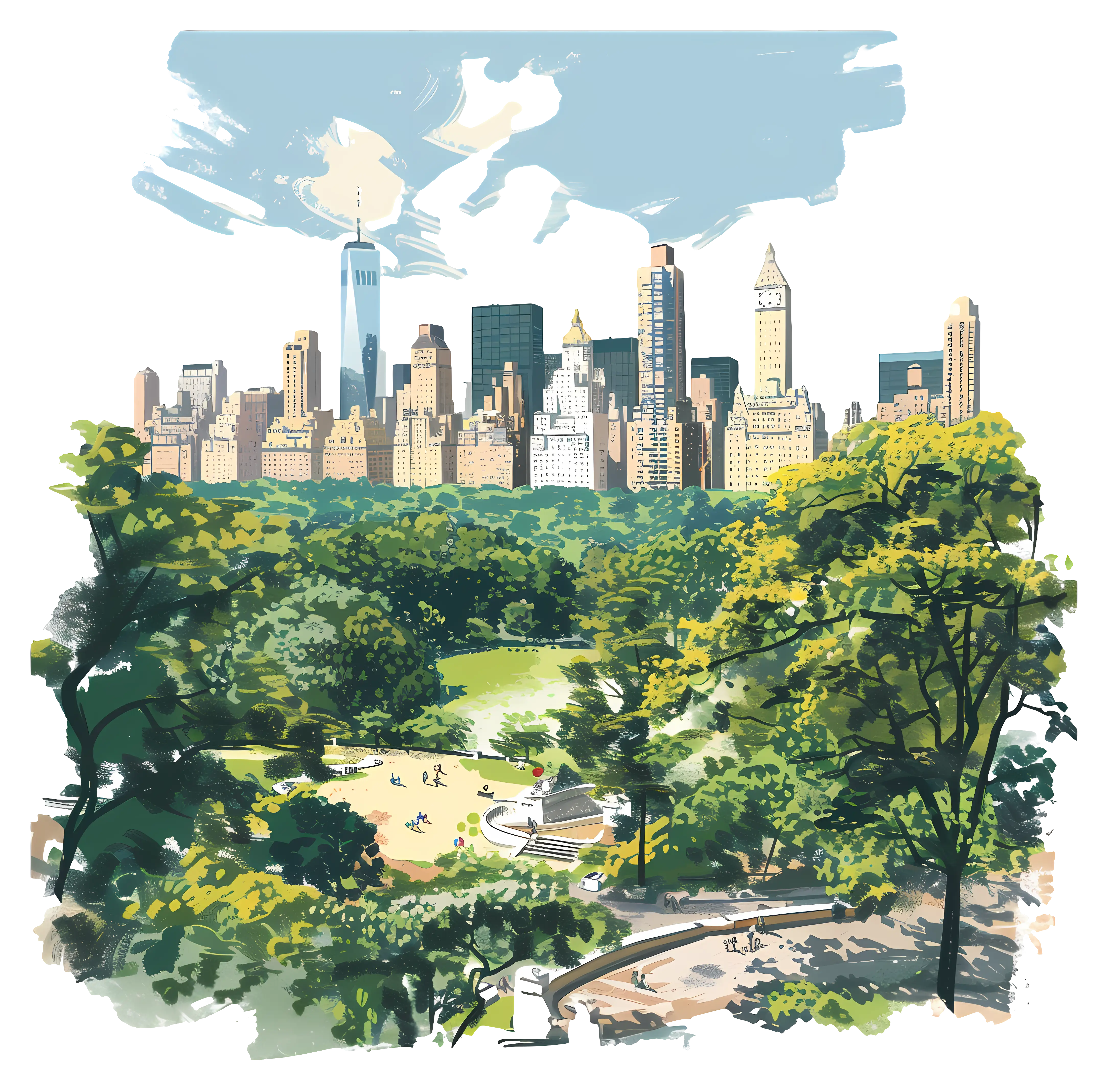 City Skyline with Park View