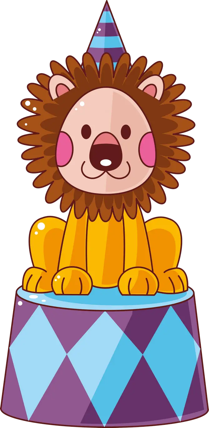 Cute Cartoon Circus Lion on Pedestal