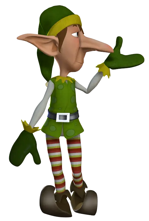 Whimsical Cartoon Elf in Festive Attire