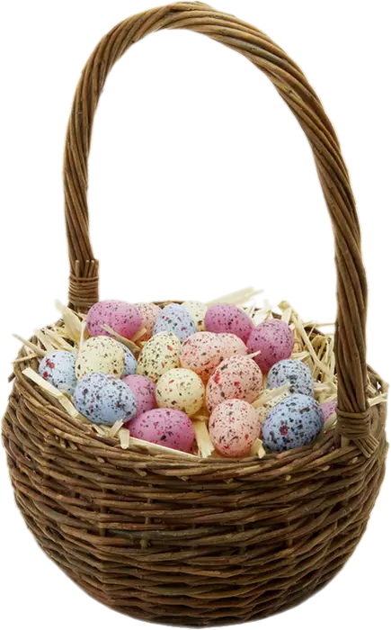 Colorful Speckled Eggs in Basket for Easter