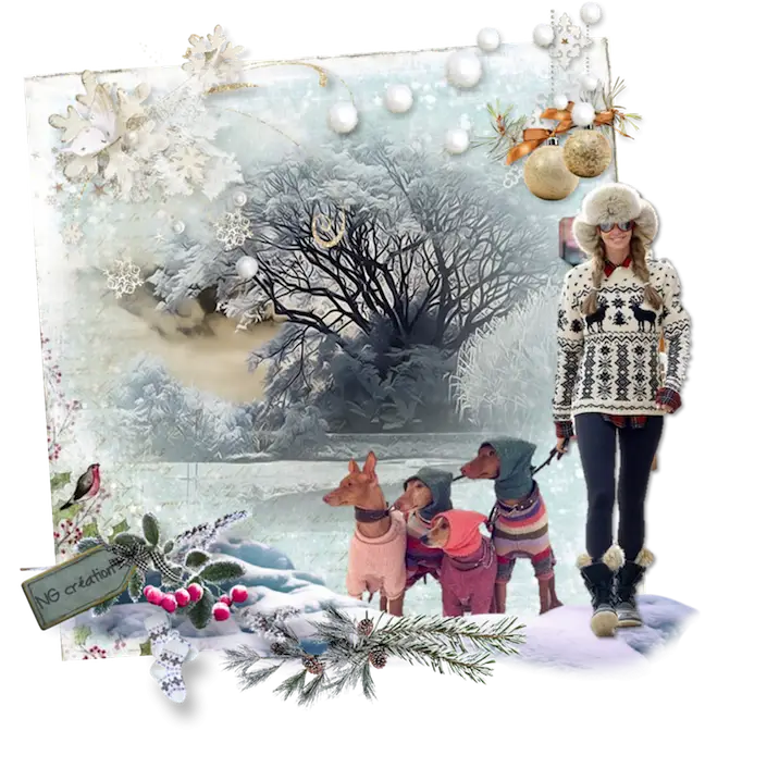 Winter Scene with Woman and Dogs