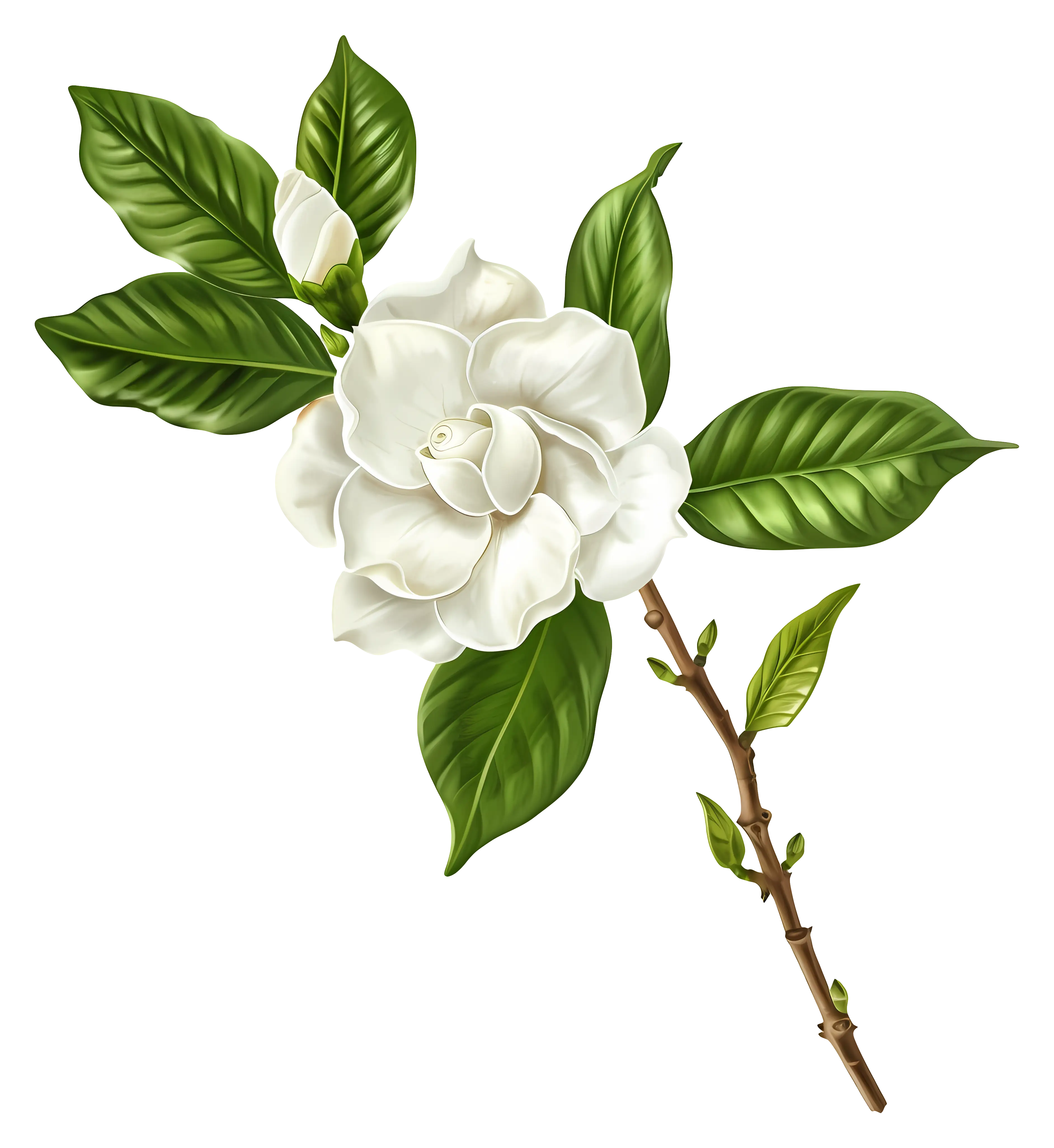 White Gardenia with Green Leaves