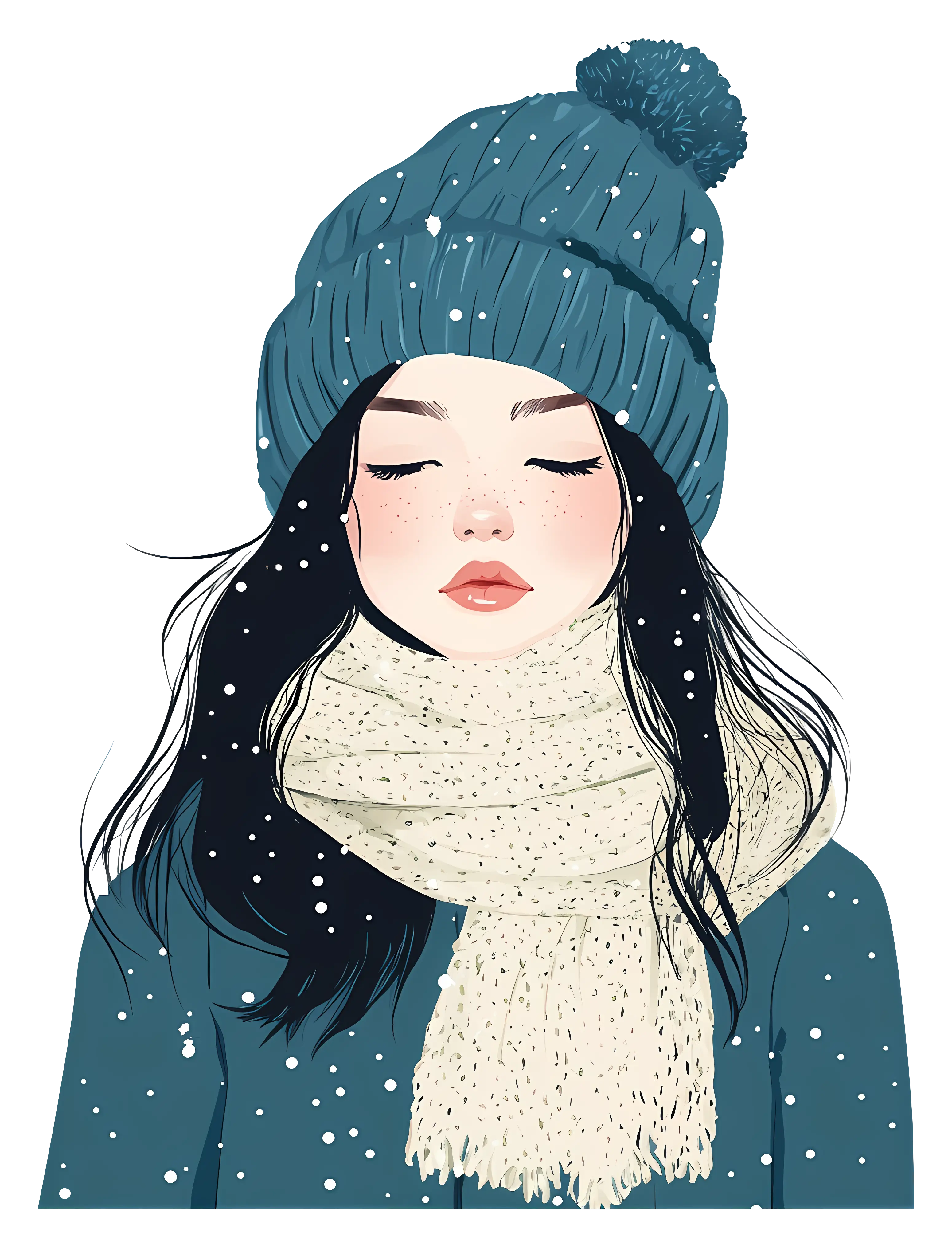 Girl in Blue Hat with Winter Scarf
