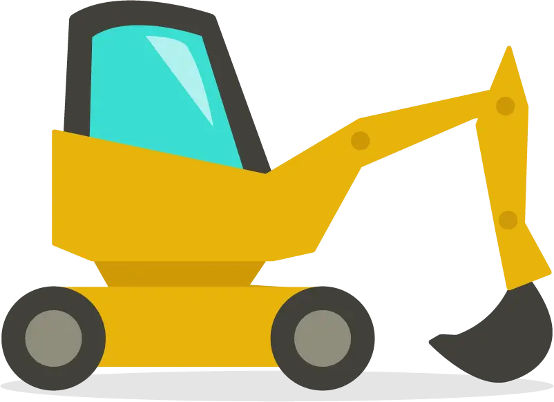 Yellow Excavator in Flat Cartoon Style