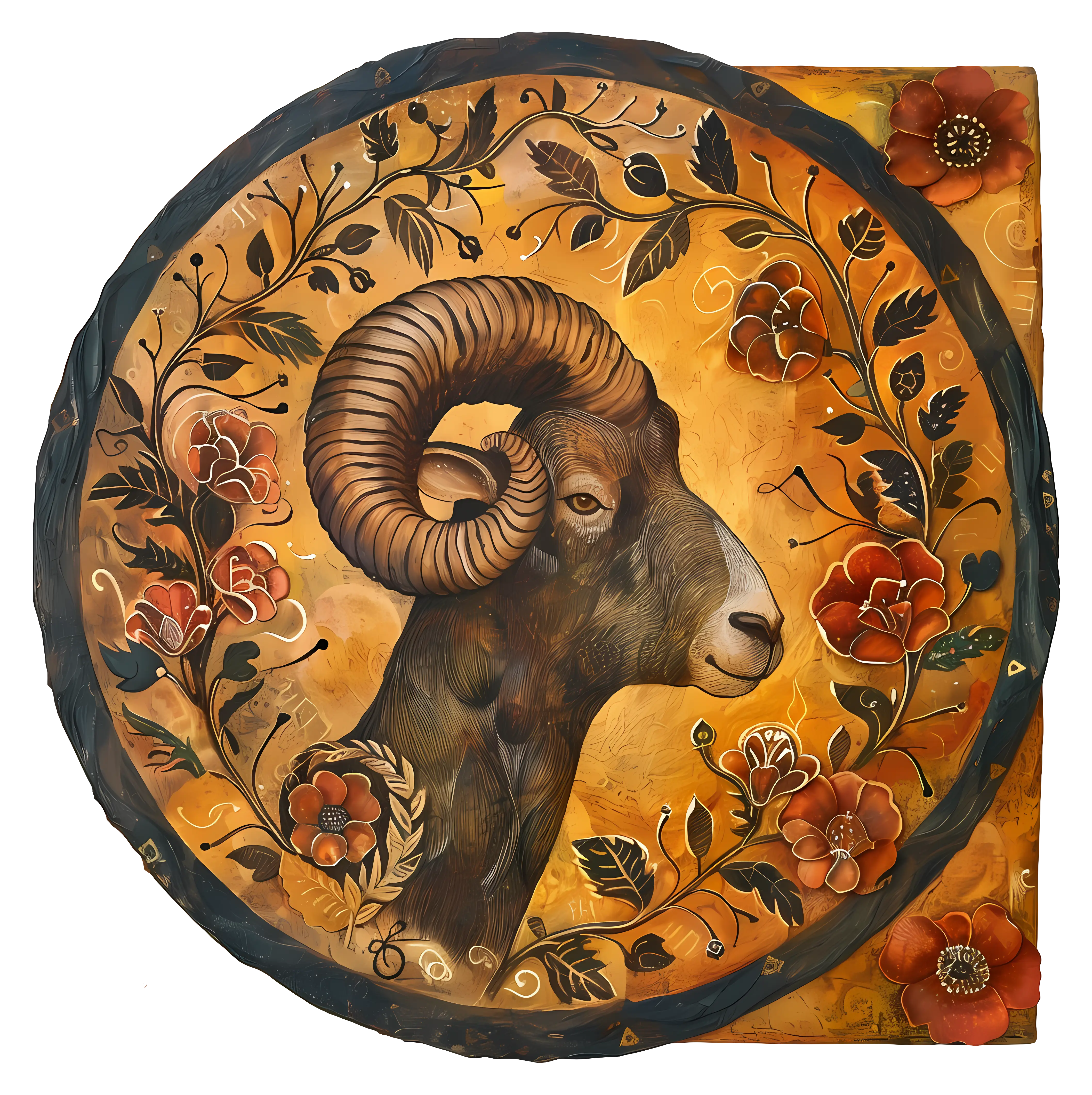 Artistic Ram with Floral Design