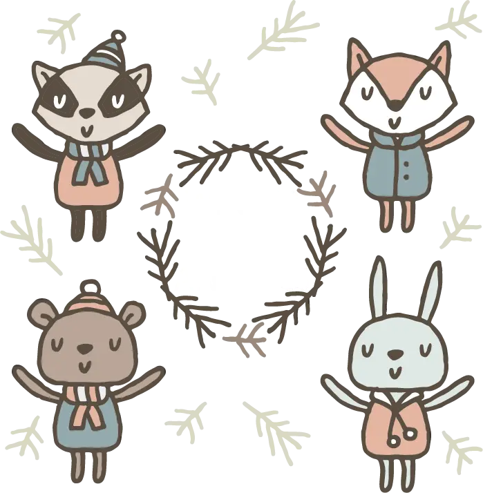 Cute Cartoon Animals in Winter Clothing