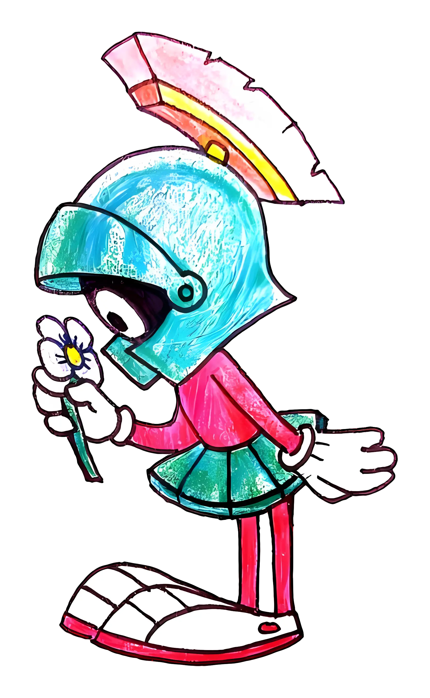 Cartoon Martian Smelling a Flower