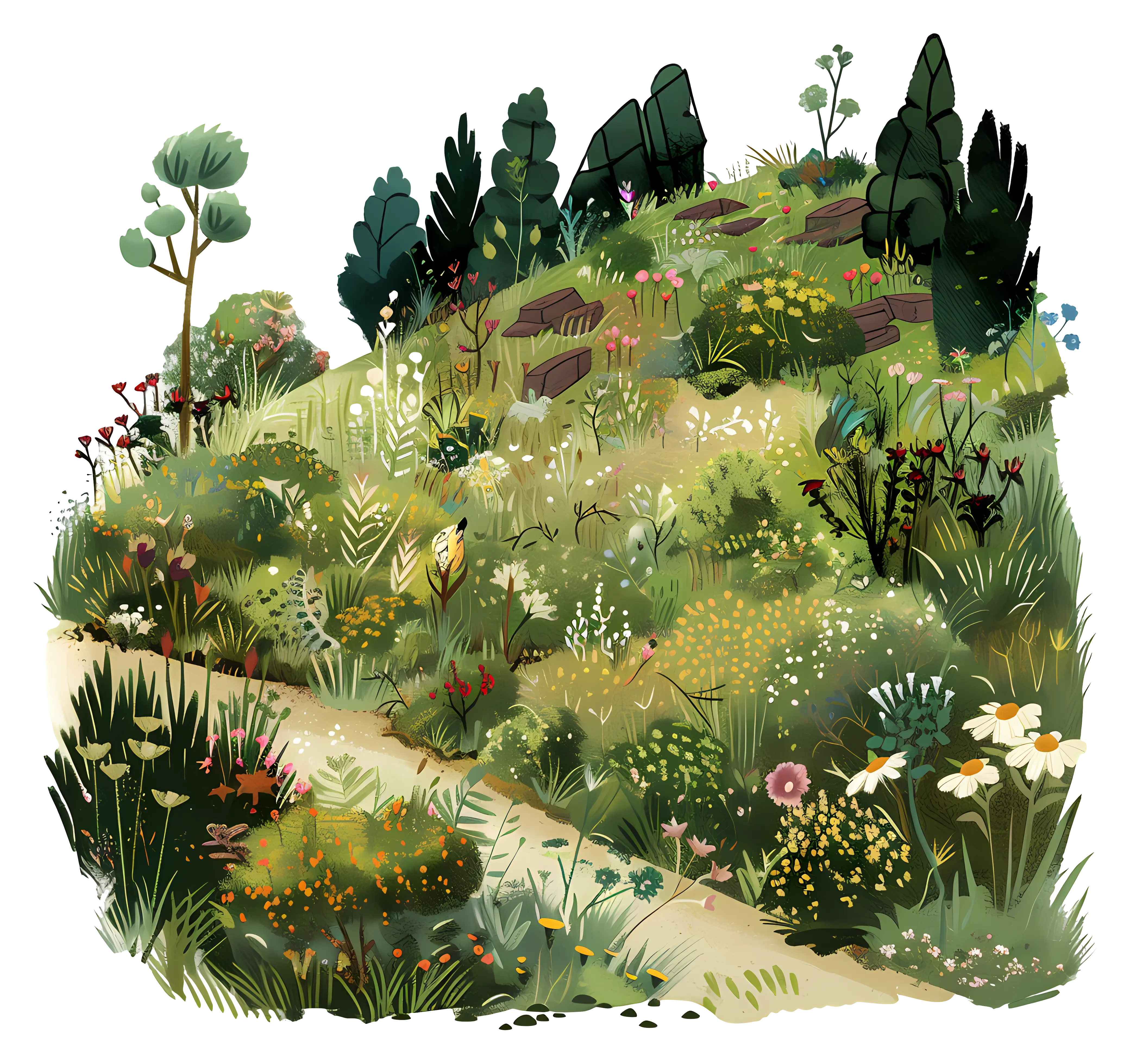 Hillside Garden with Lush Plants