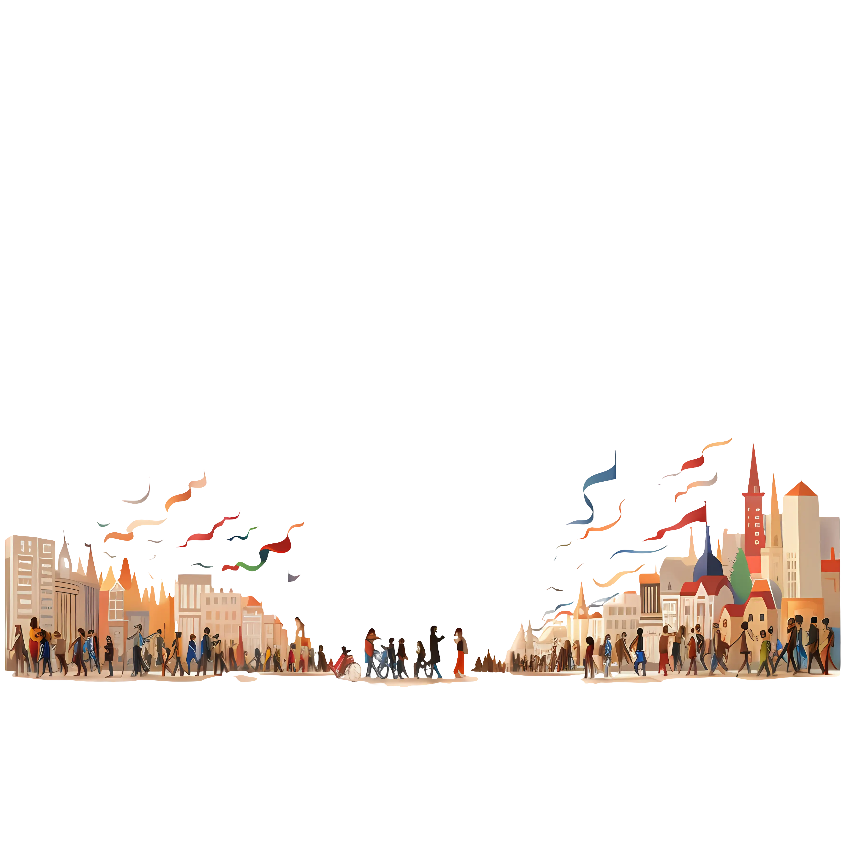 City Parade with Colorful Flags
