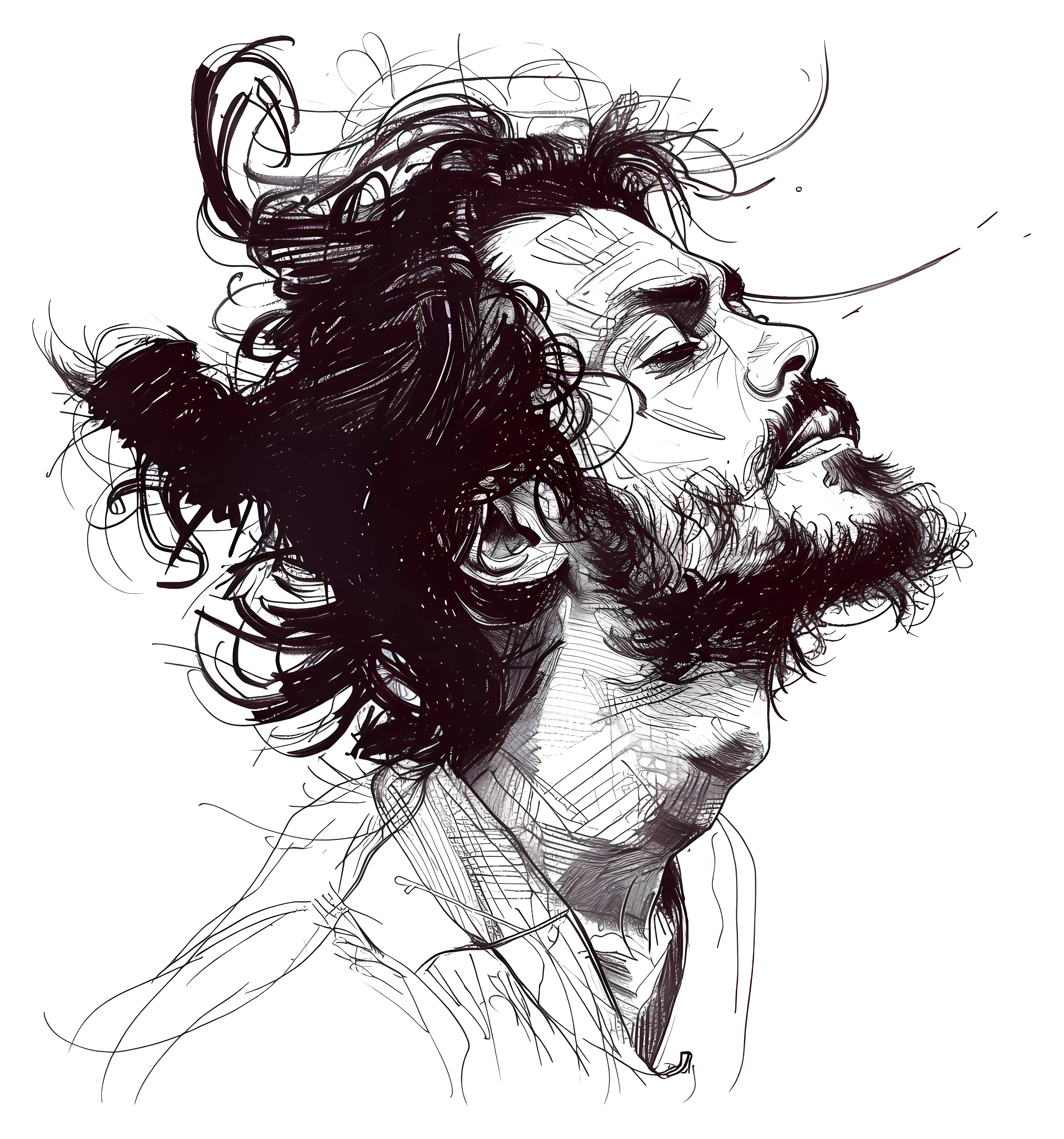 Sketch of a Man with Long Hair