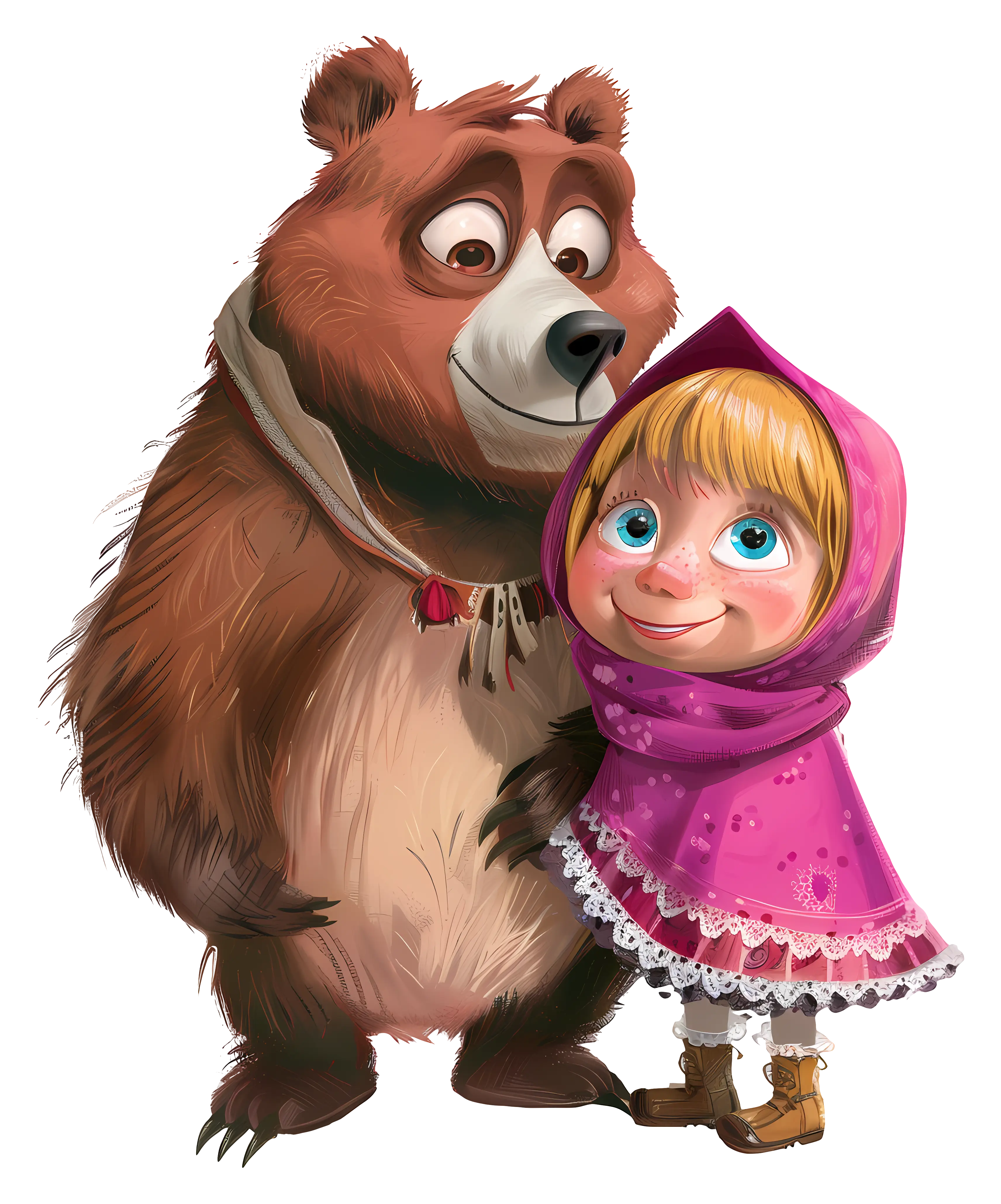 Cartoon Bear and Young Girl Illustration