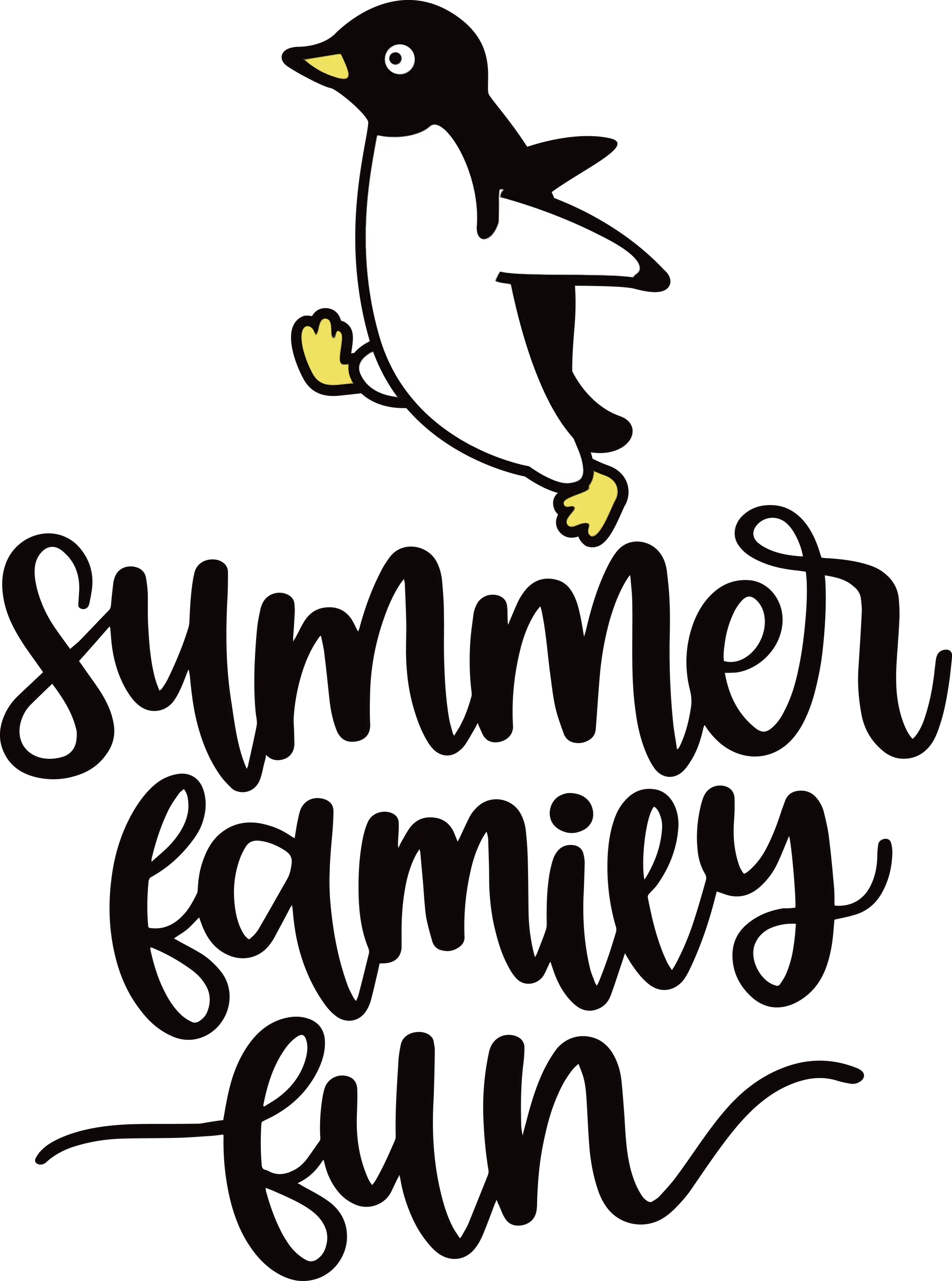 Summer Family Fun Calligraphy with Penguin Illustration