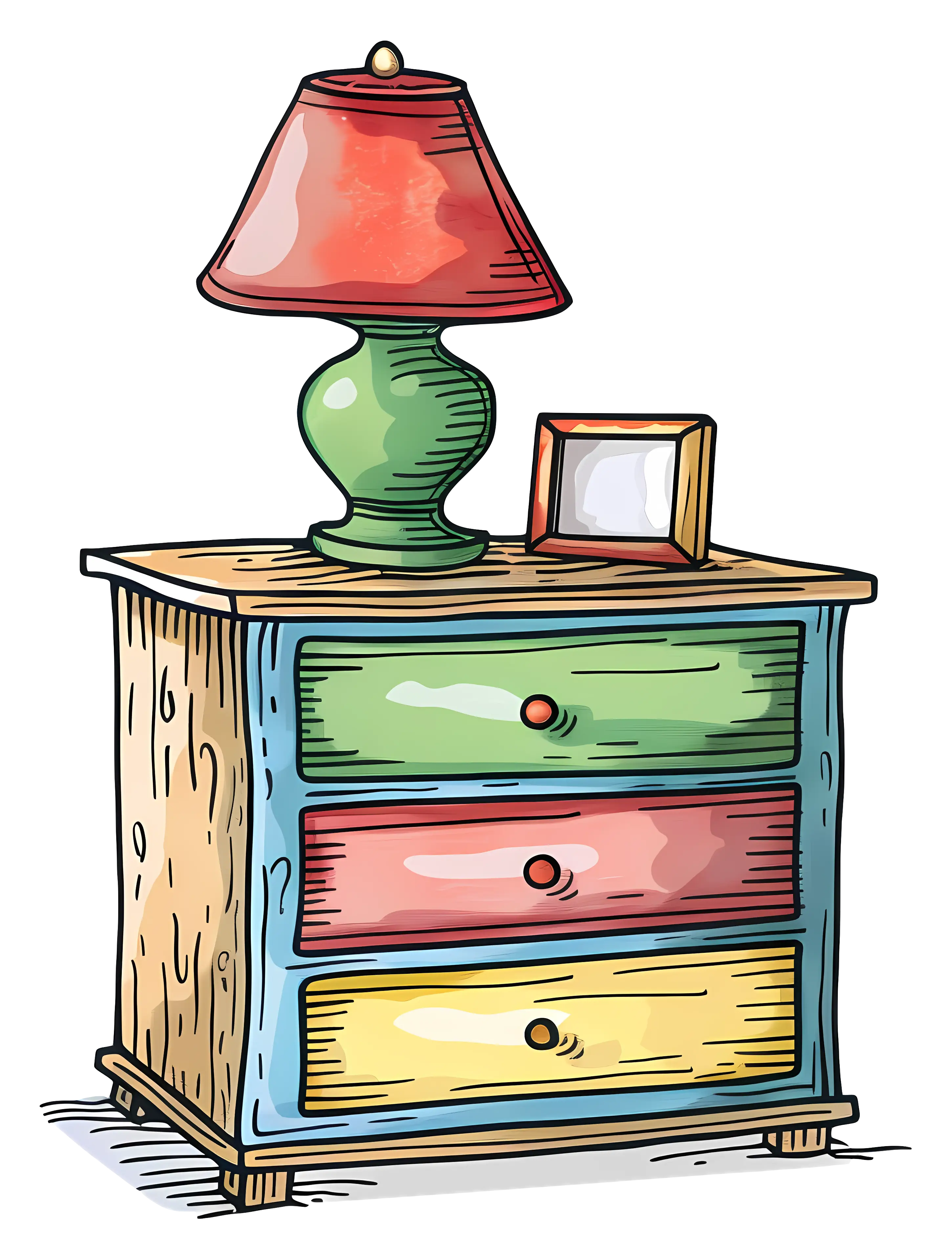 Colorful Handcrafted Bedside Table with Lamp