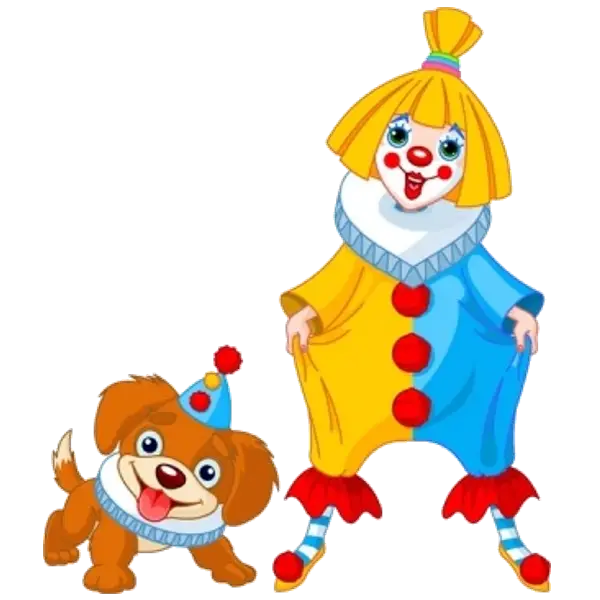Clown and Dog in Circus Costume