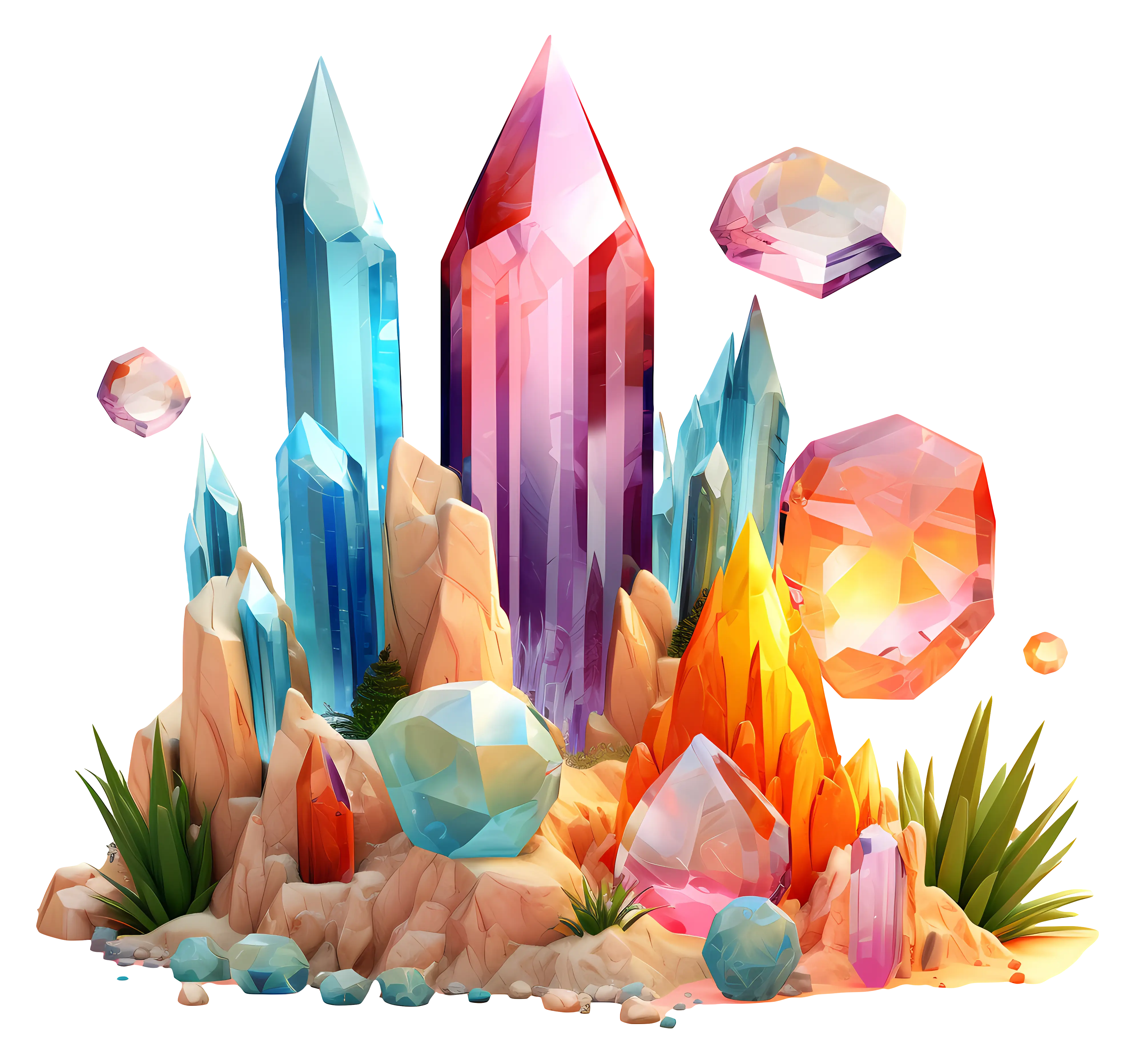 Colorful Crystals and Gemstones Illustration