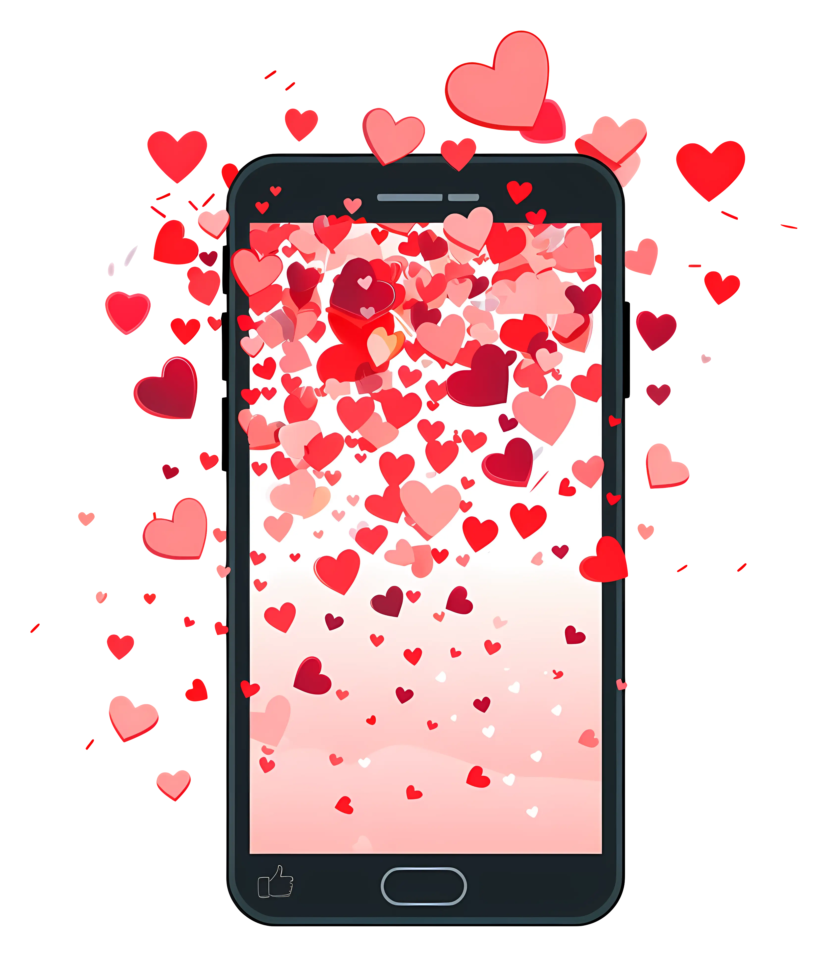 Smartphone with Flying Red Hearts