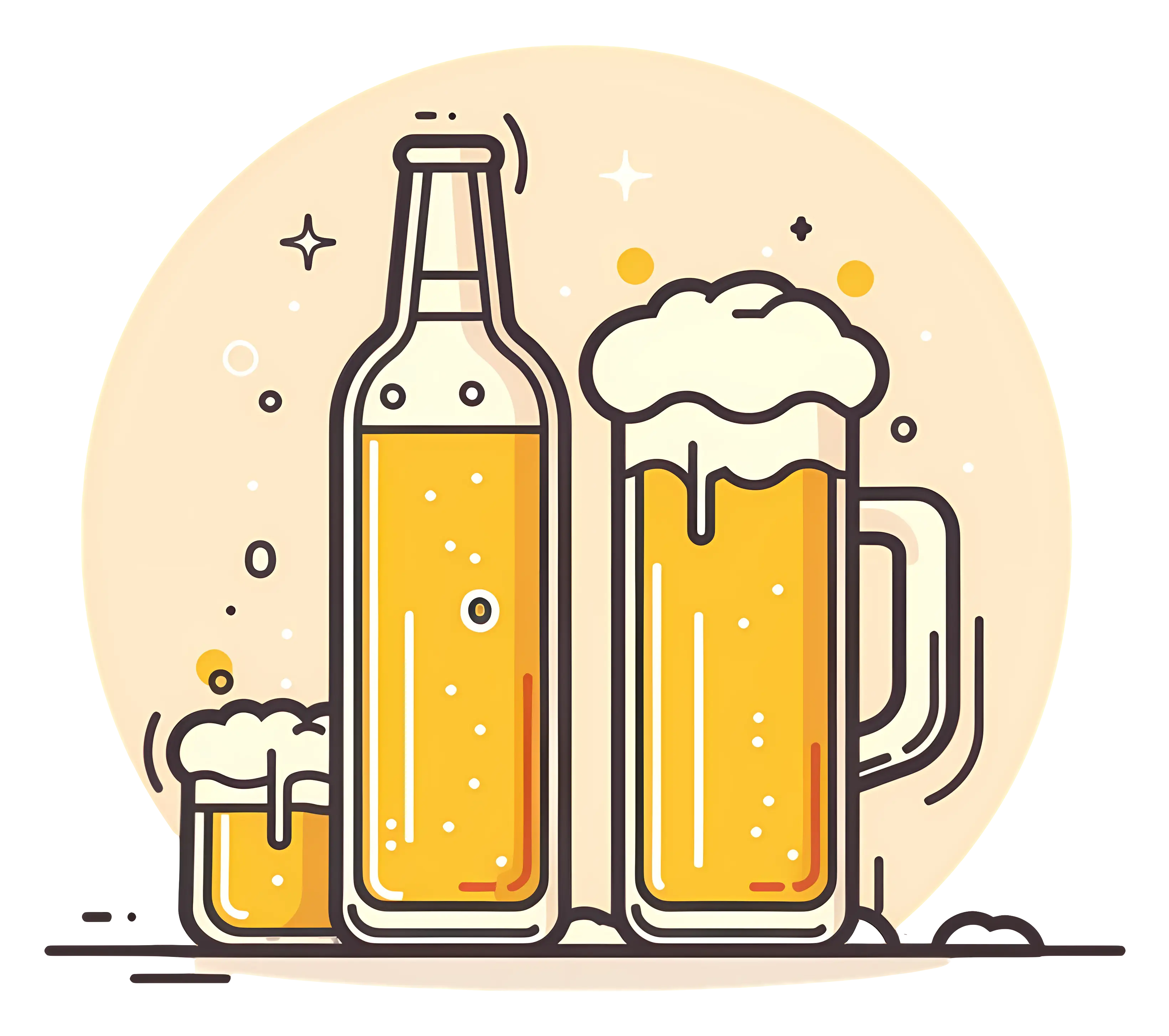 Beer Bottle and Glasses with Foam