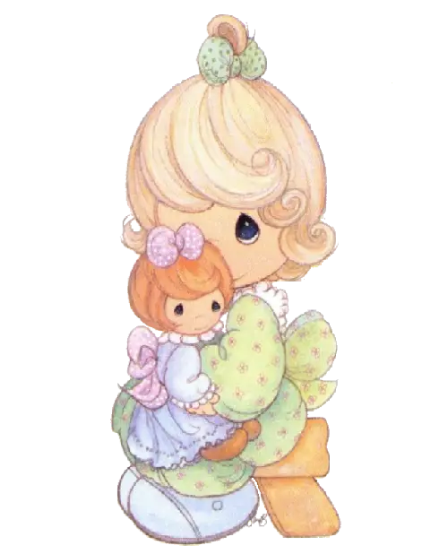 Cute Girl with Doll Cartoon
