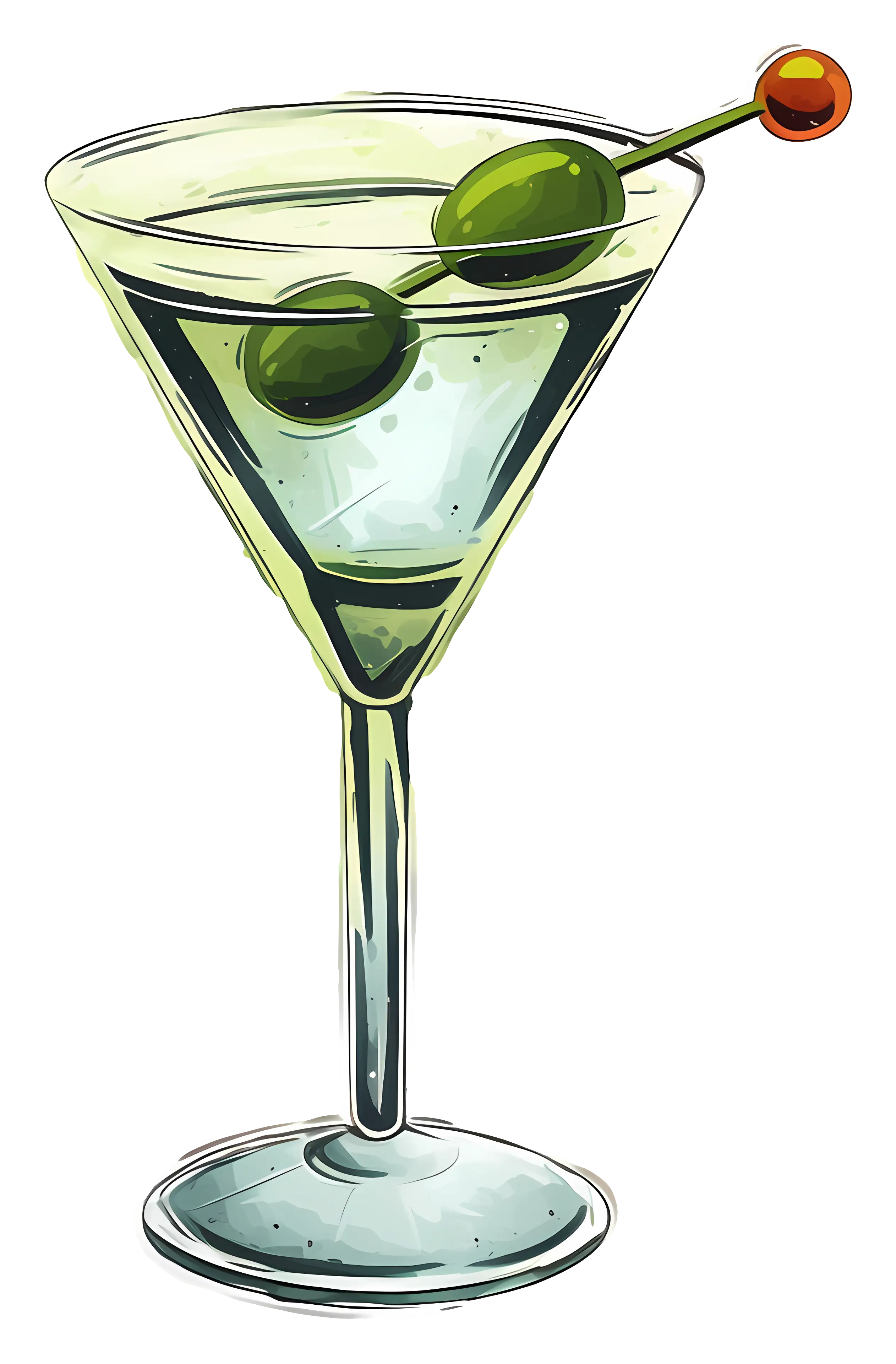 Martini Glass with Olives Illustration