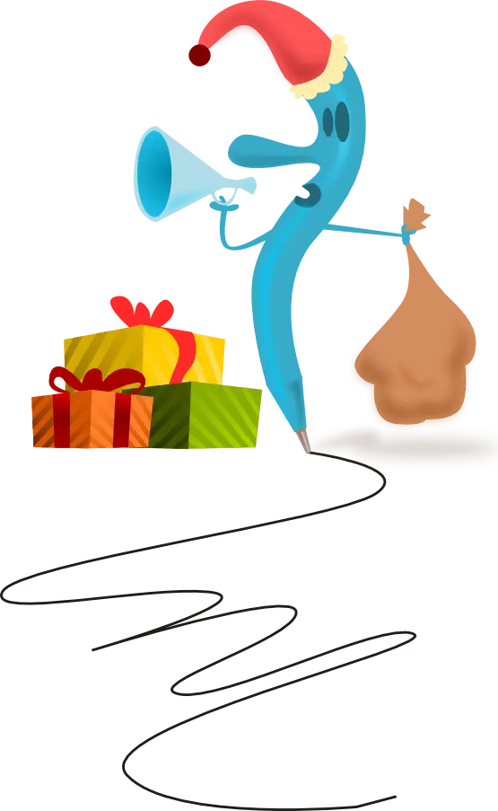 Cartoon Pen with Santa Hat and Christmas Gifts