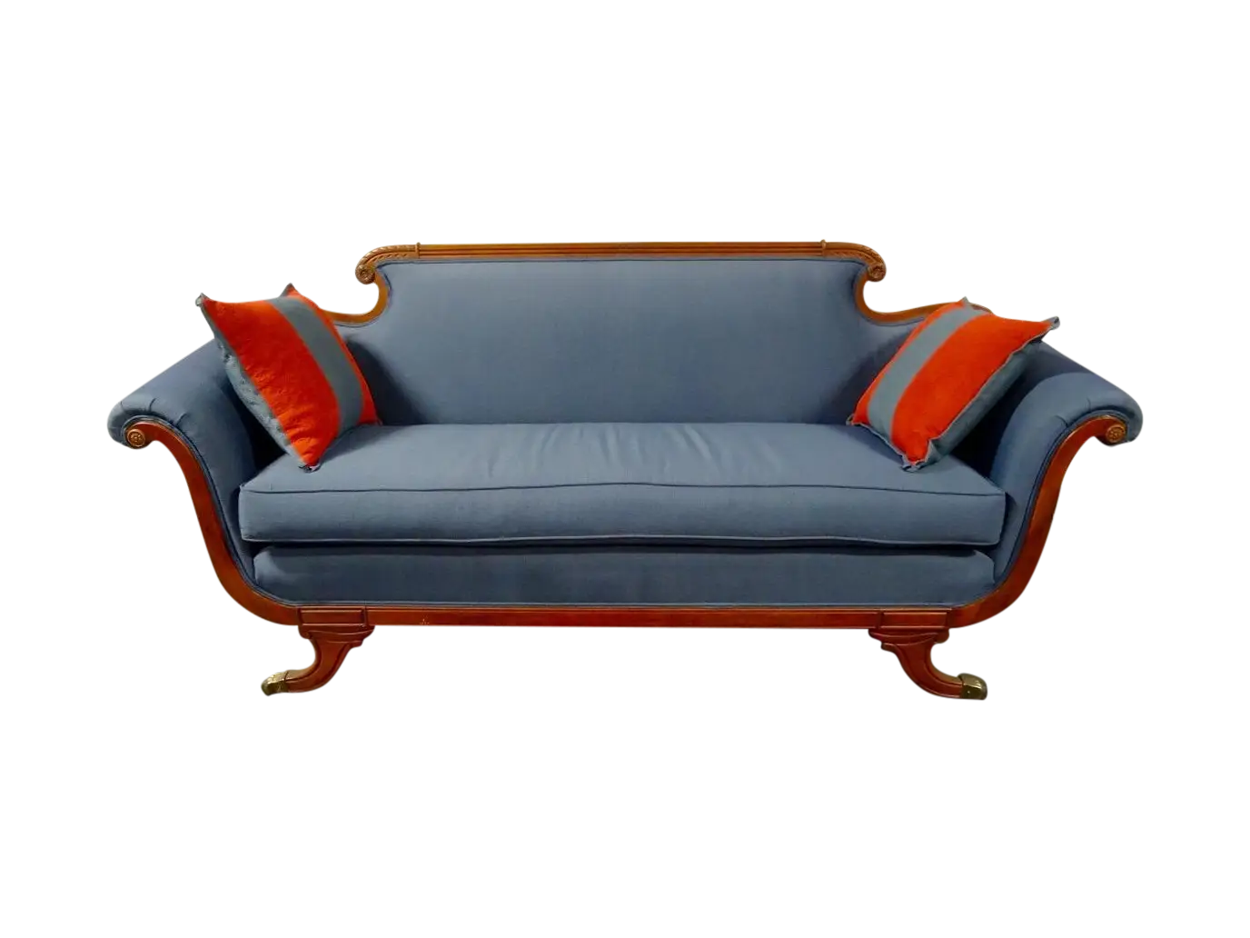 Blue Sofa with Orange Cushions