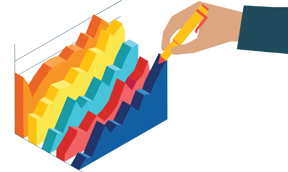 Colorful Graph Illustration with Hand and Pen