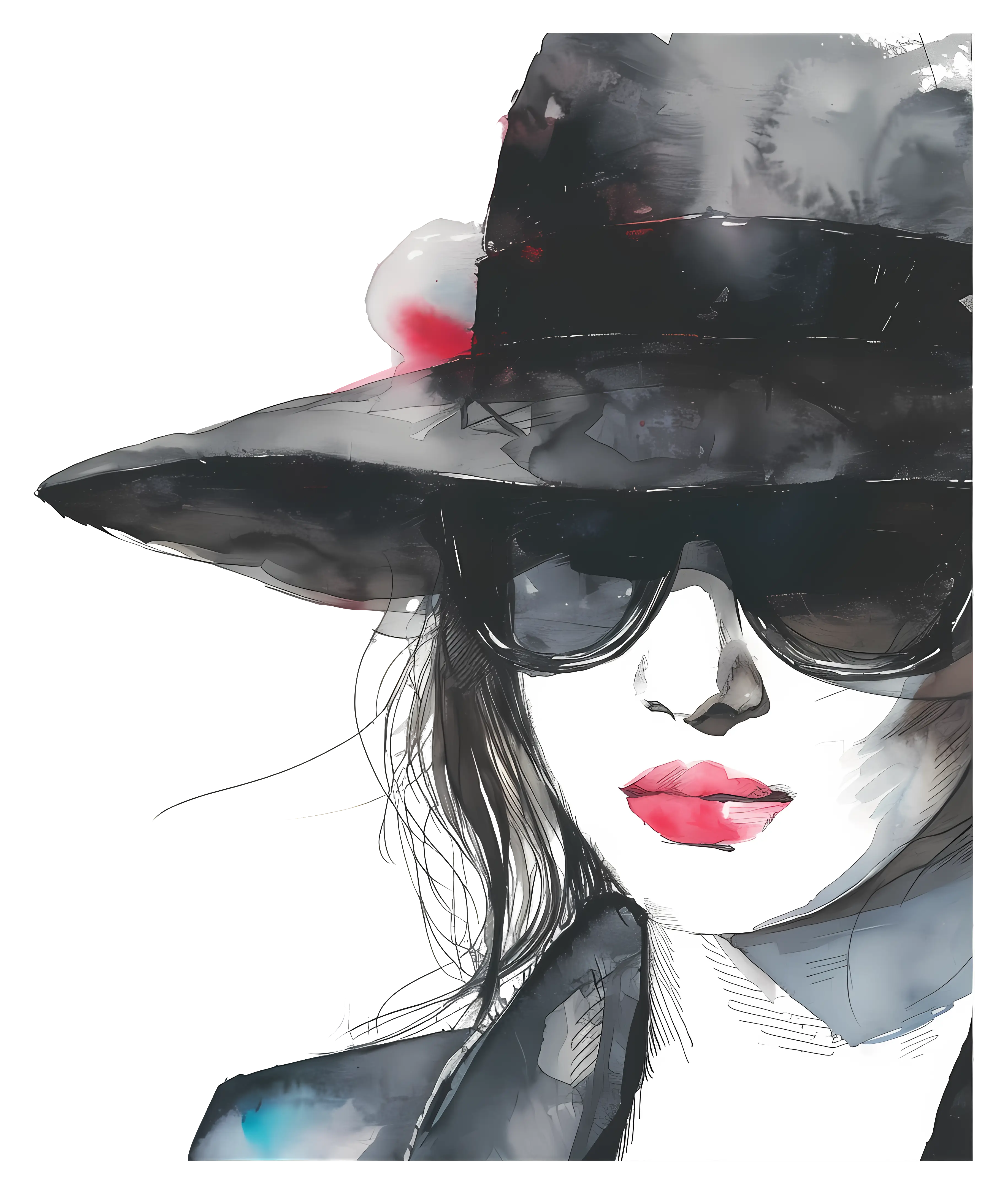 Woman in hat and sunglasses artistic sketch