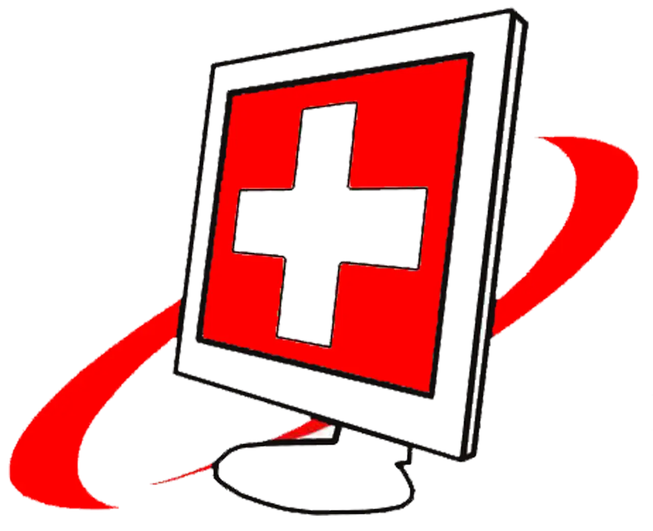 Computer Monitor with Red Cross Symbol