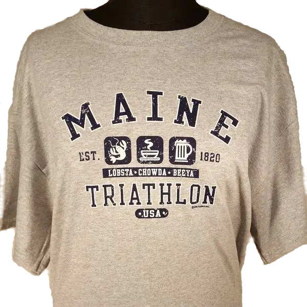 Maine Triathlon T-Shirt with Lobster and Beer Icons