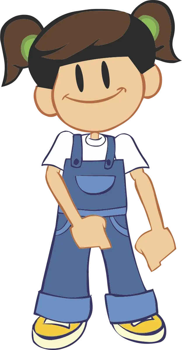 Smiling Cartoon Girl in Overalls
