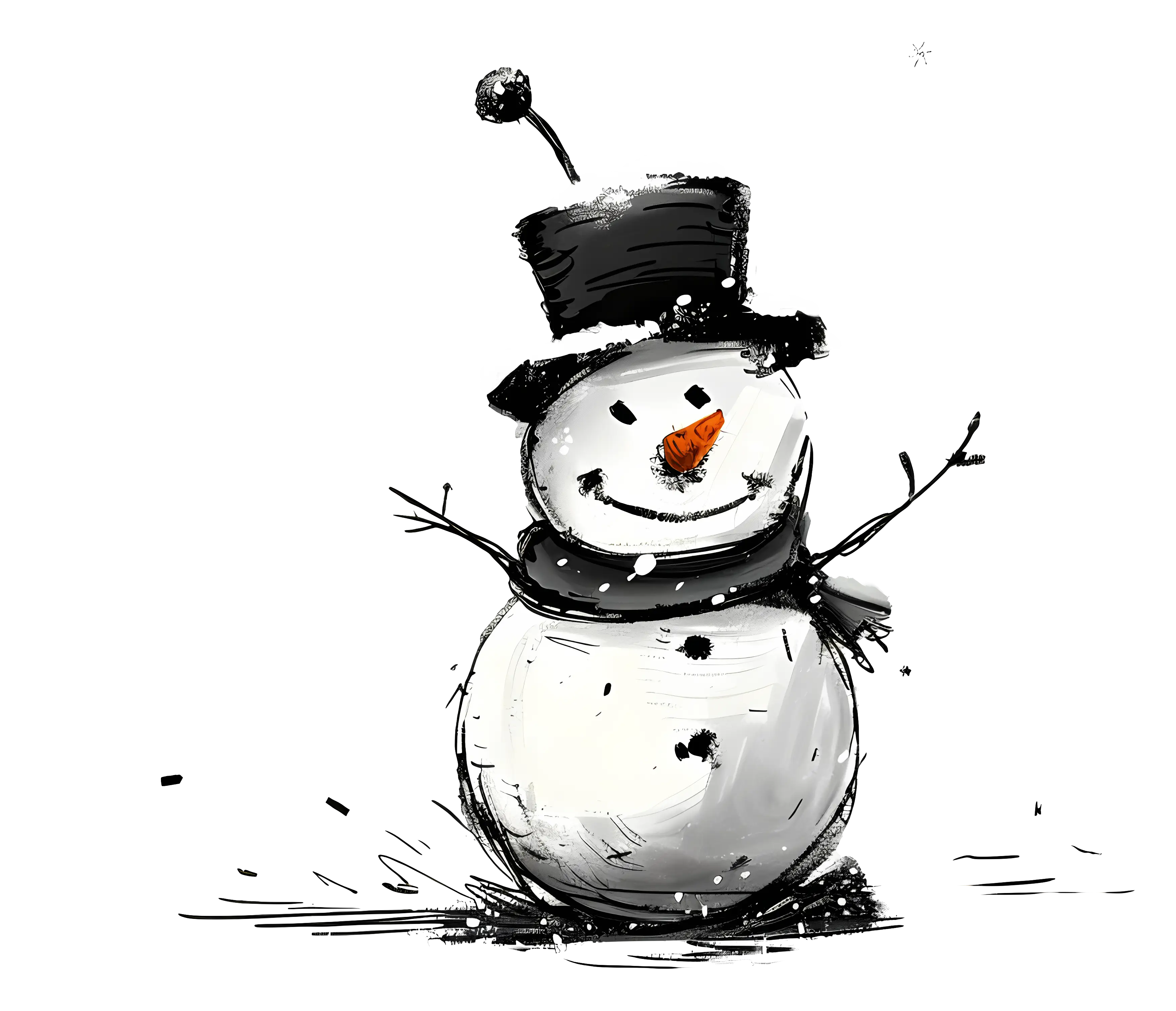 Sketched Snowman with Black Hat