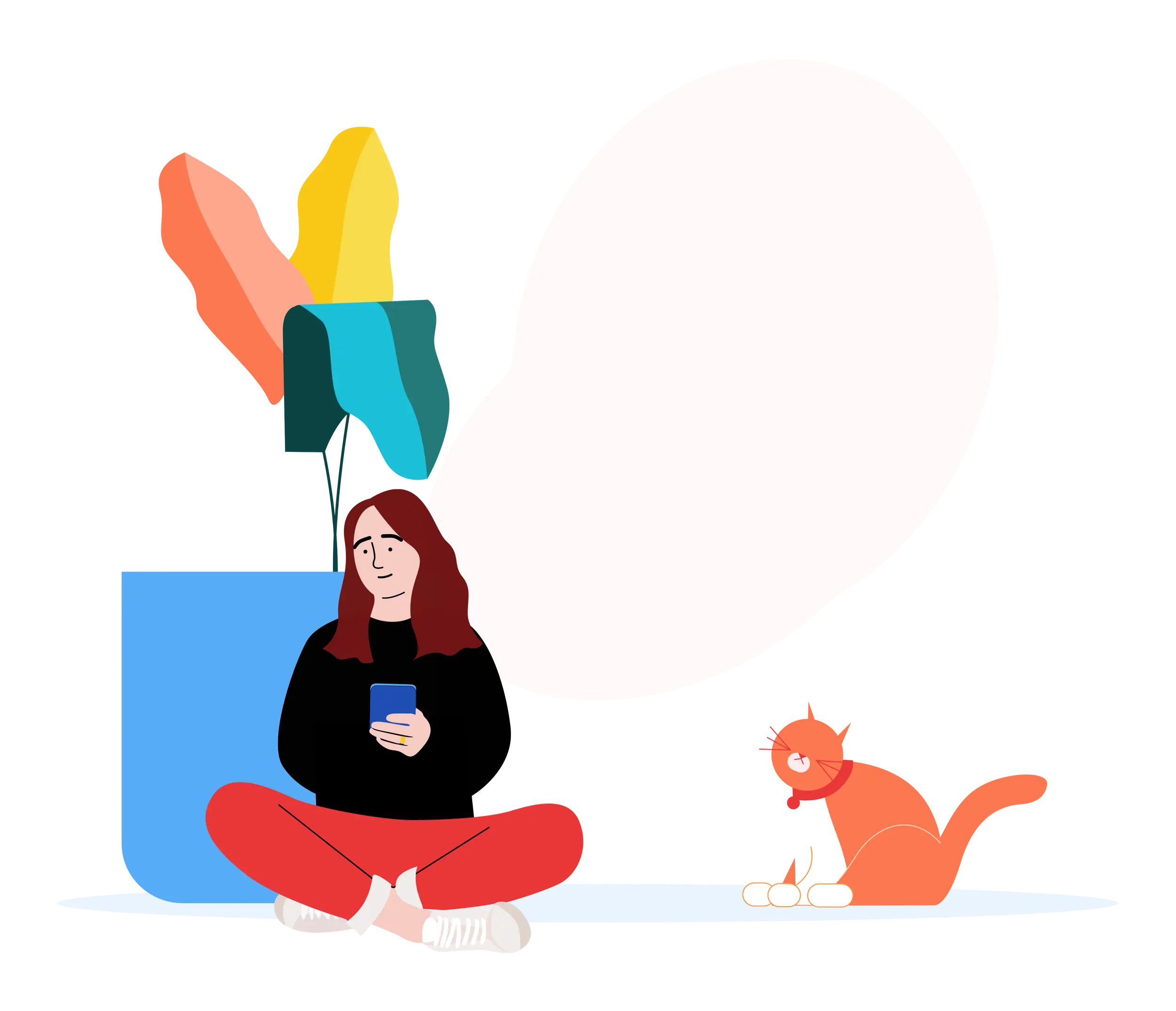 Woman Relaxing with Cat and Phone Illustration