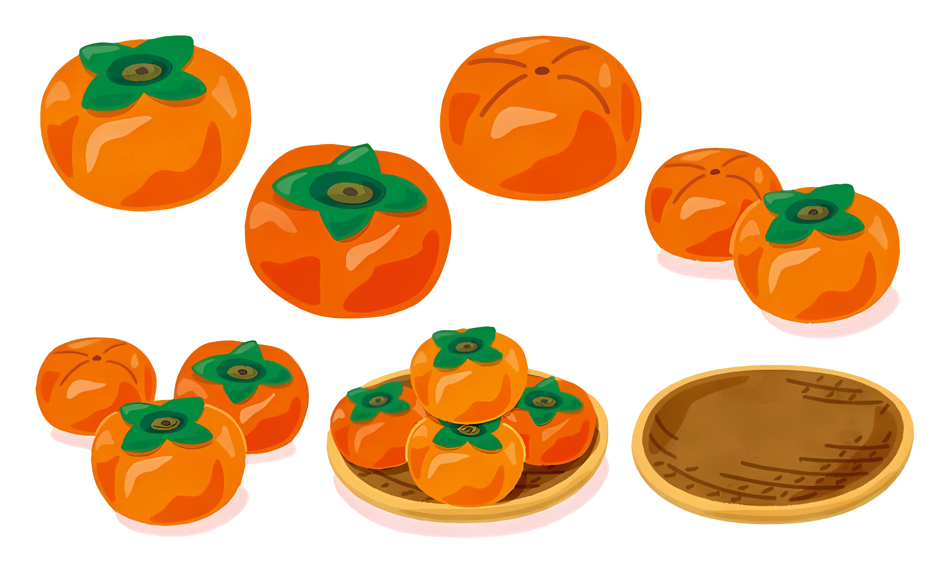 Orange Persimmons with Green Leaves