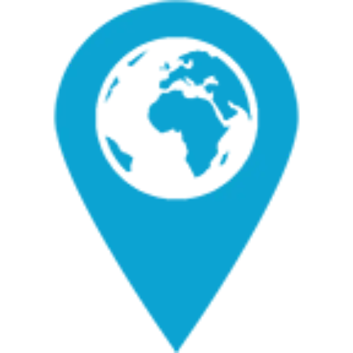 Blue Location Icon with Earth Symbol