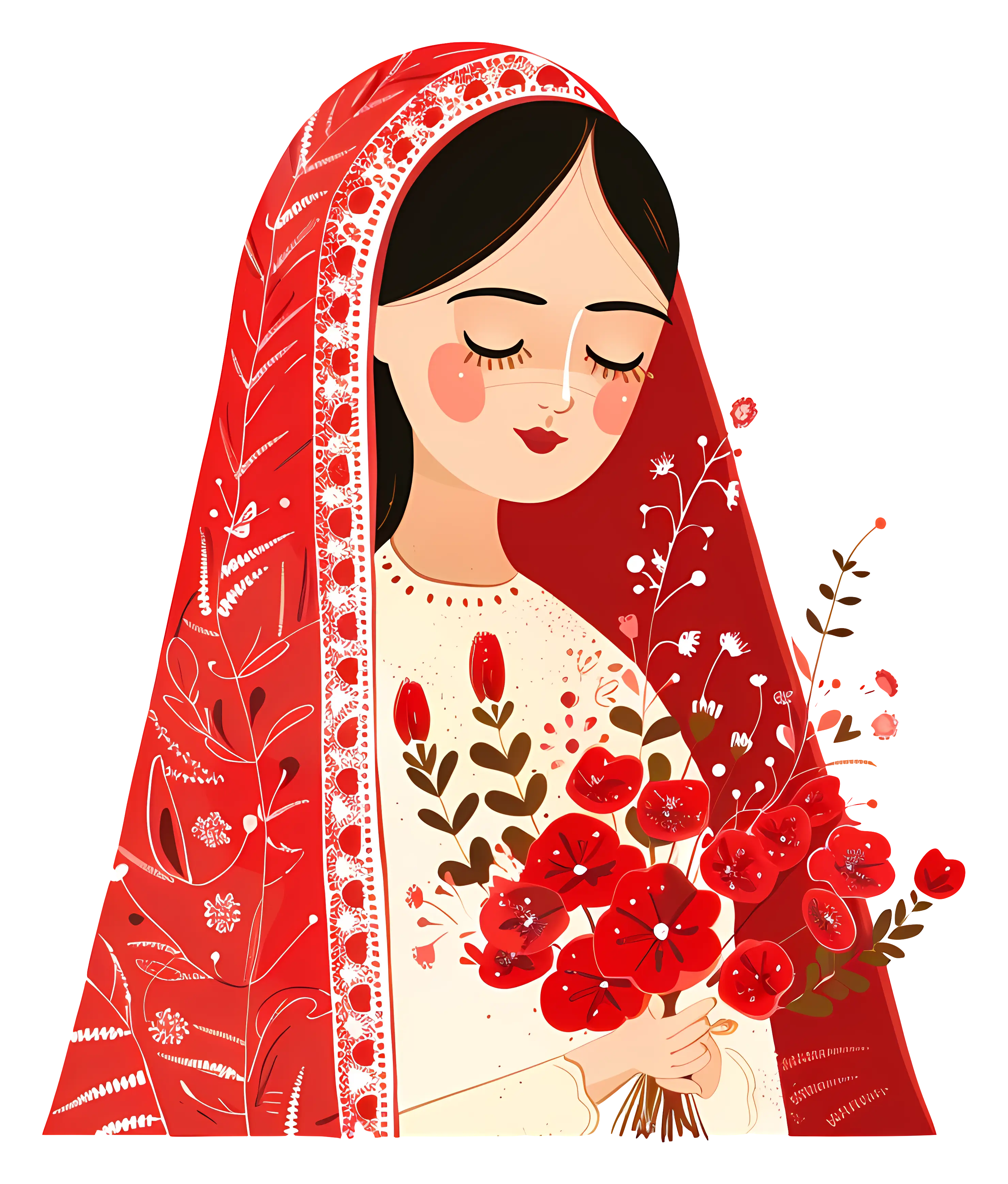Woman in Red Dress Holding Flowers