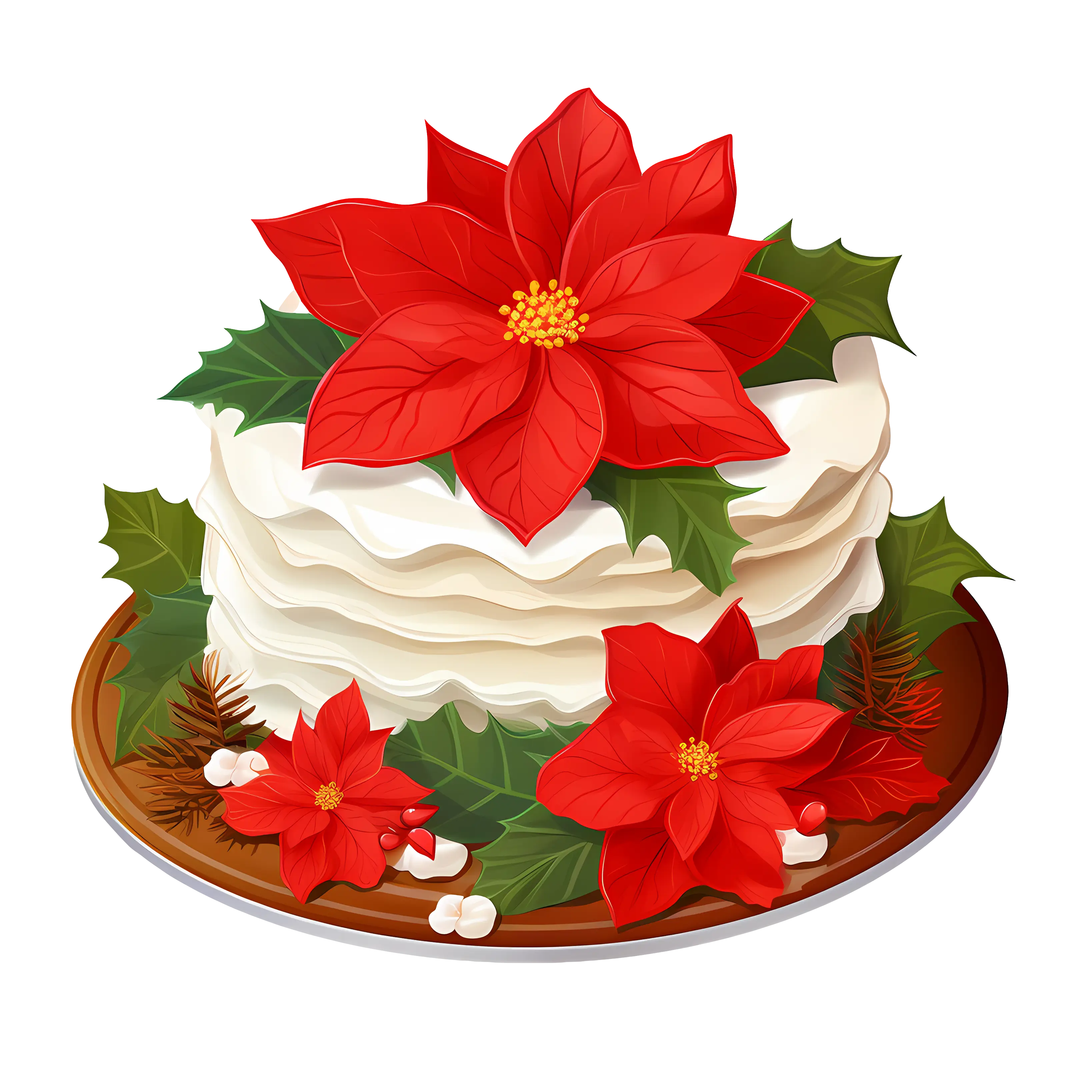 Christmas Cake Decorated with Poinsettia Flowers