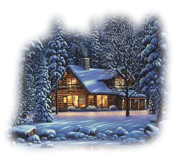 Cozy Snowy Cabin in Winter Forest