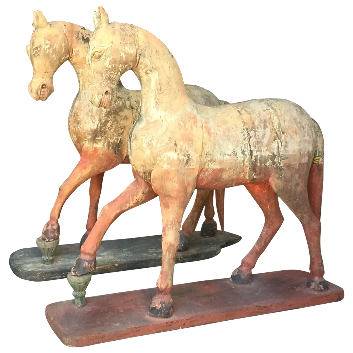 Antique Wooden Horse Figurines with Rustic Finish
