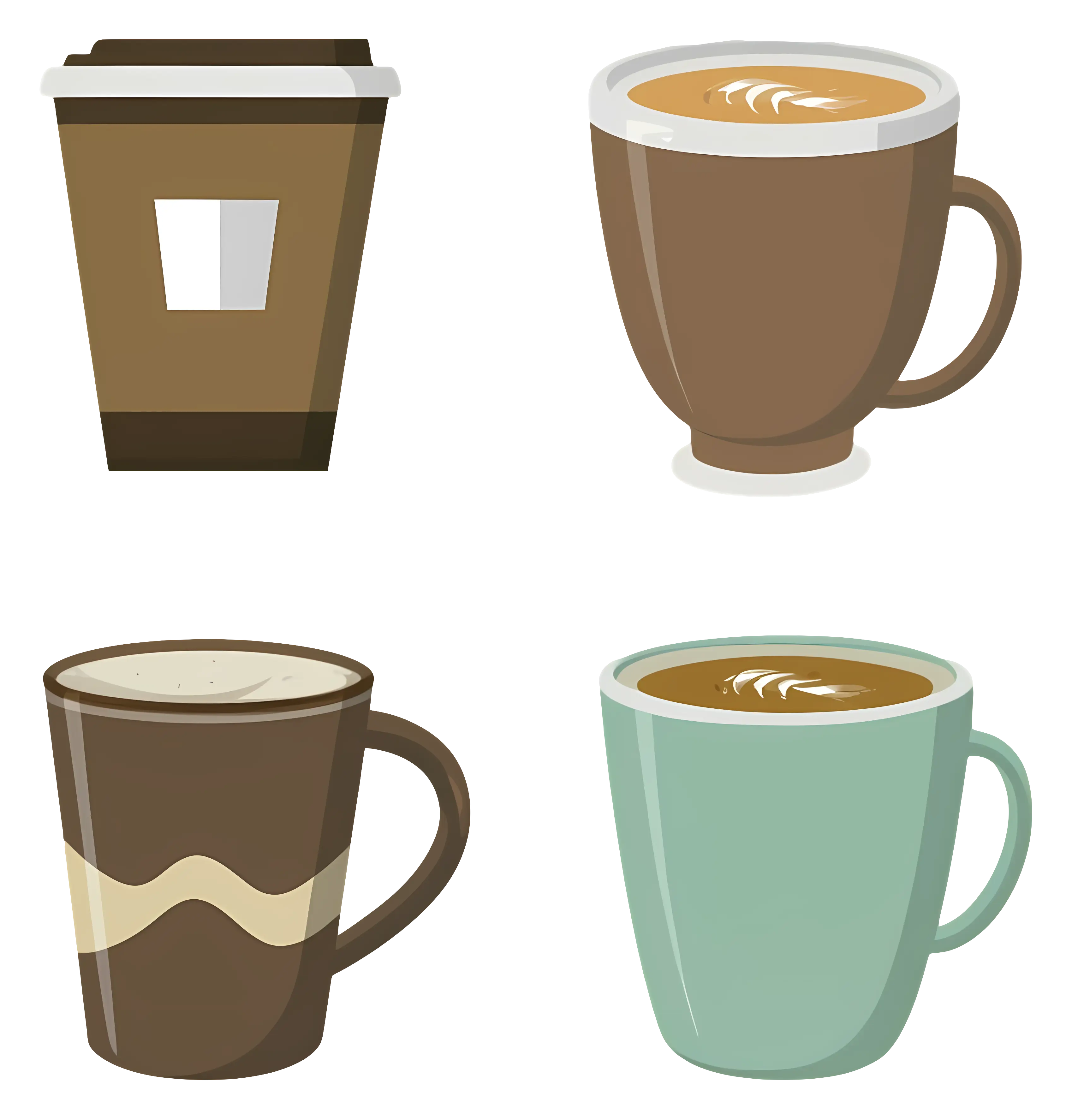 Variety of Coffee Cups with Different Designs