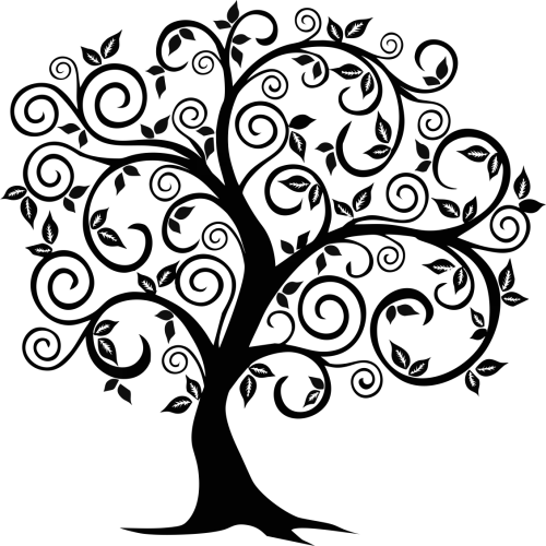 Black Silhouette Tree with Swirly Branches