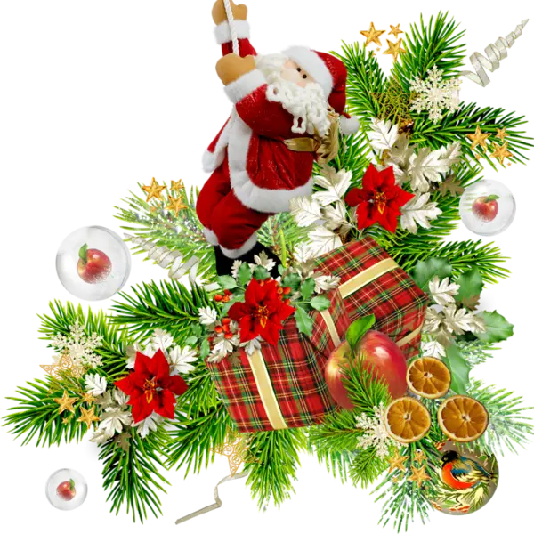 Santa Claus with Christmas Gifts and Decorations
